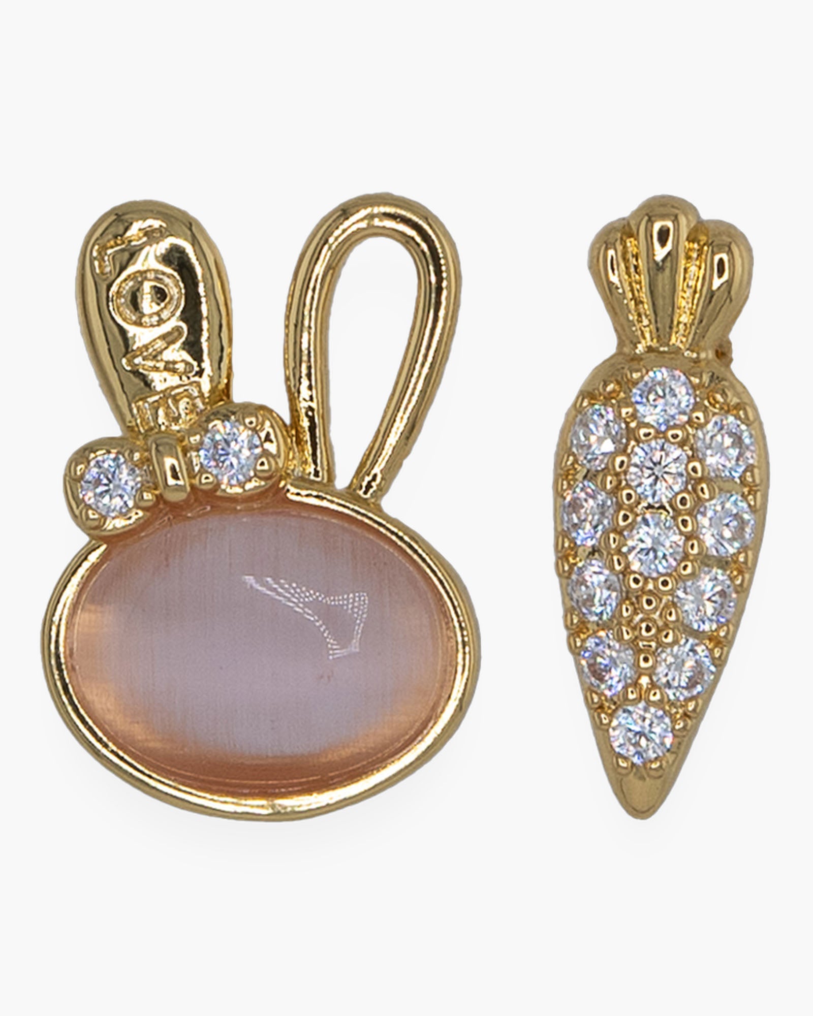 Gold CZ & Enamel Bunny/Carrot Earrings