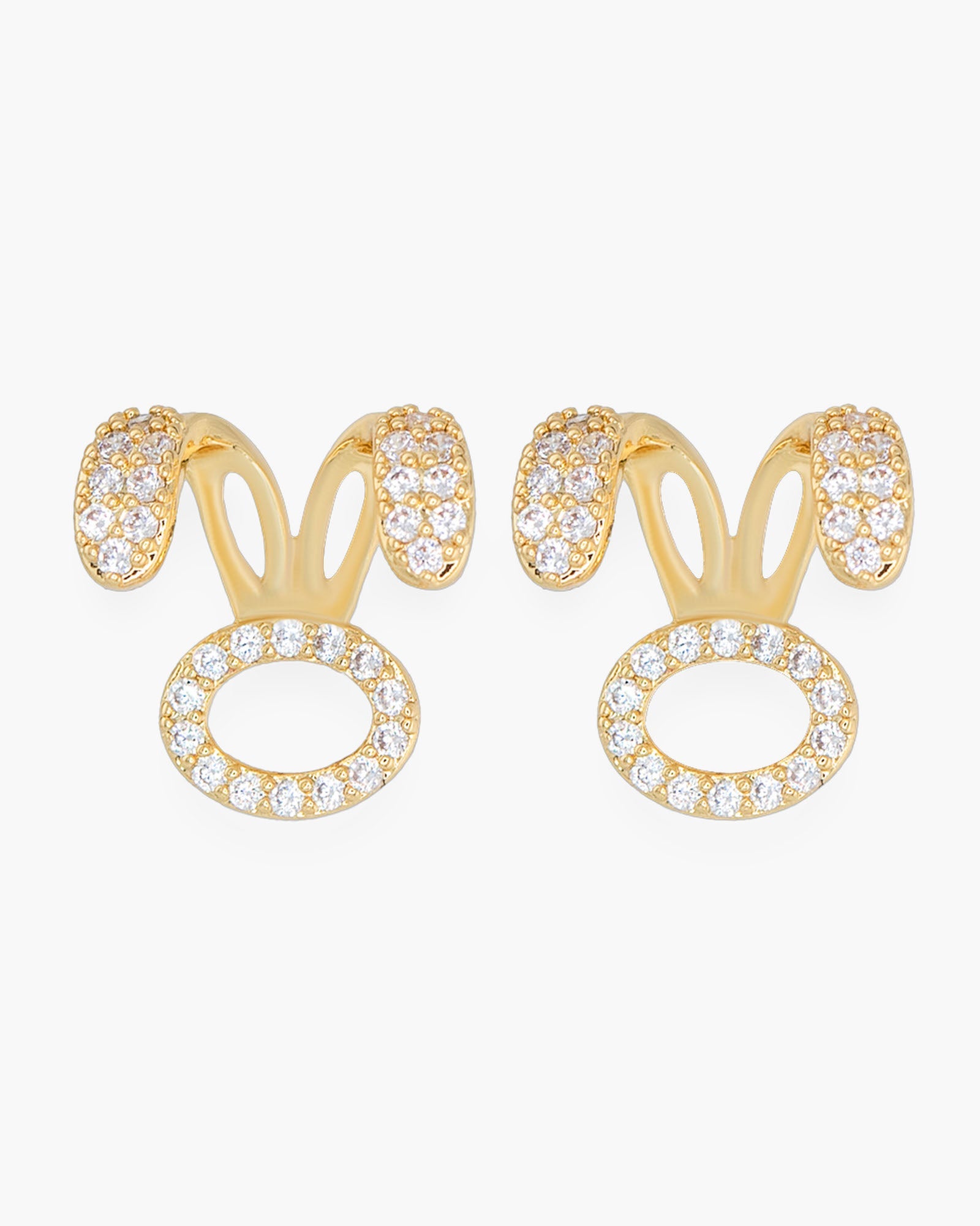 Gold Clear CZ Bunny Ear Earrings