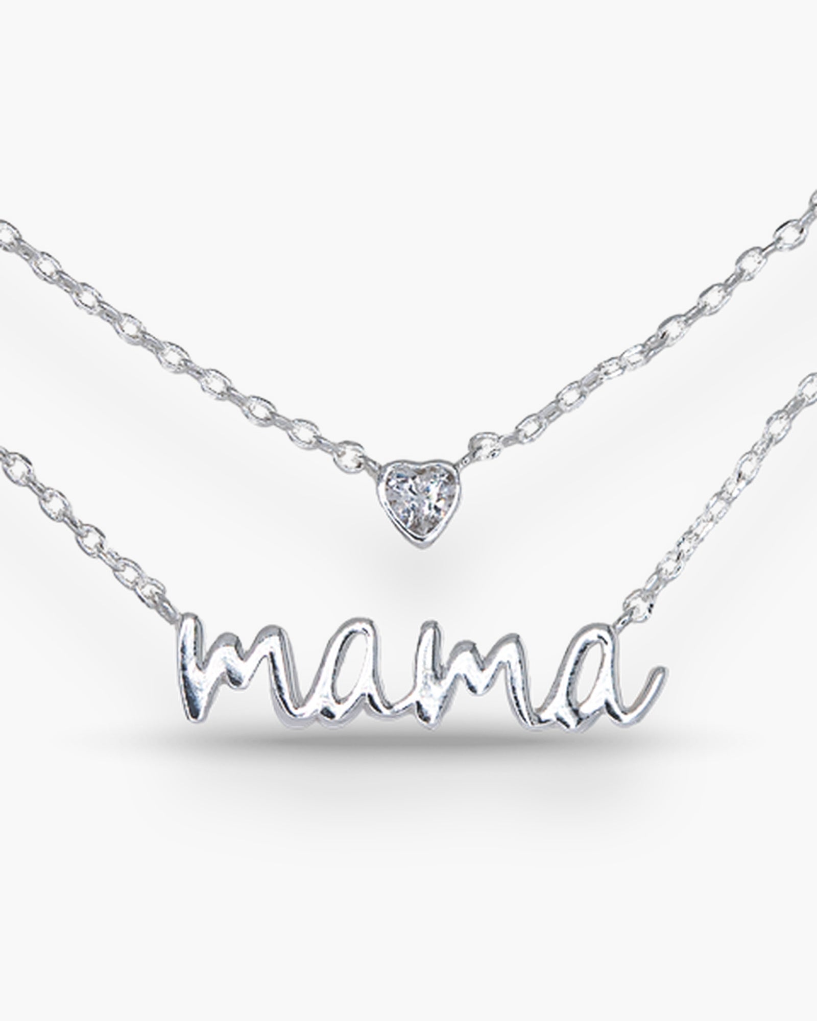 Silver CZ Layered Mama Necklace