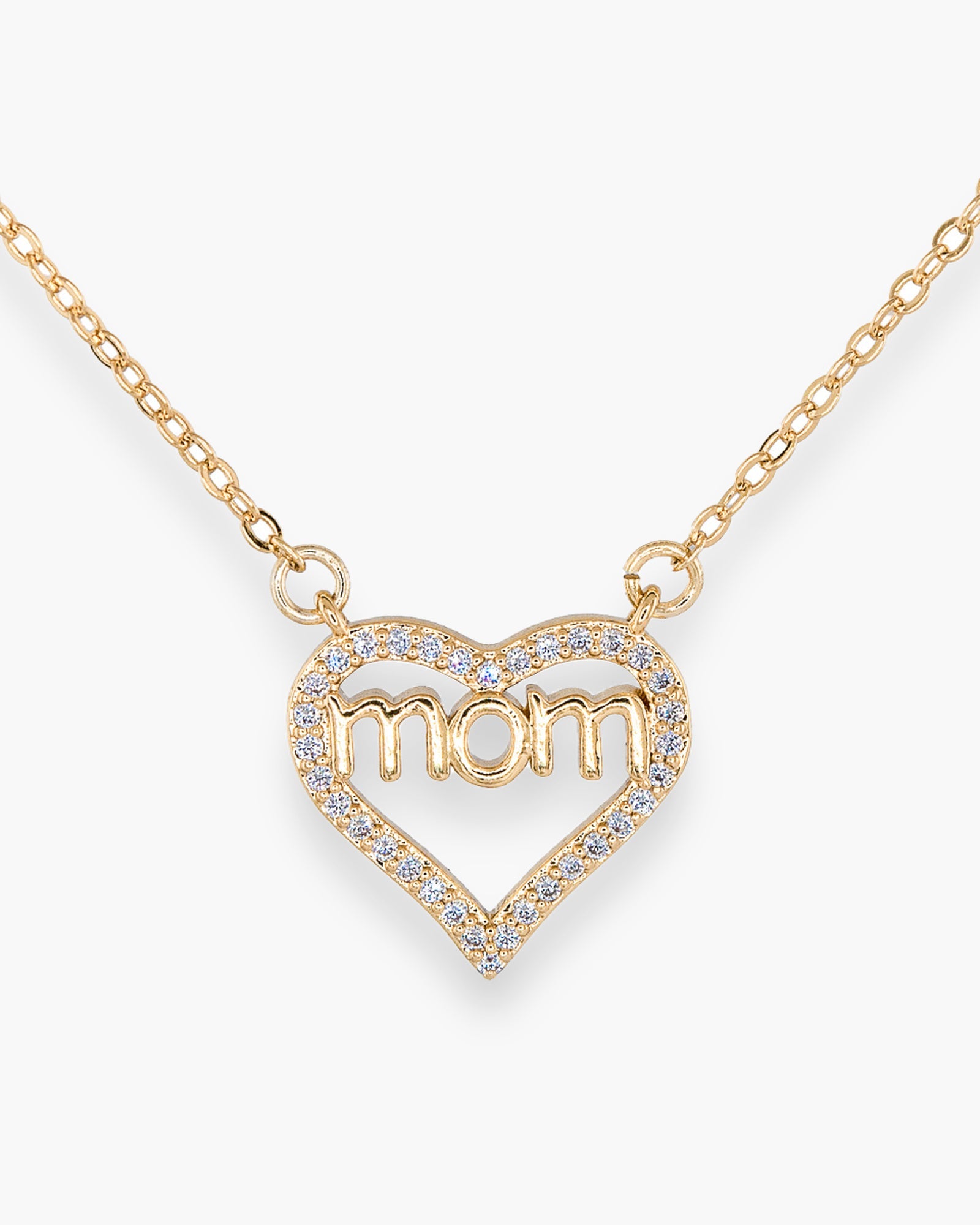 Gold CZ Heart Mom Necklace
