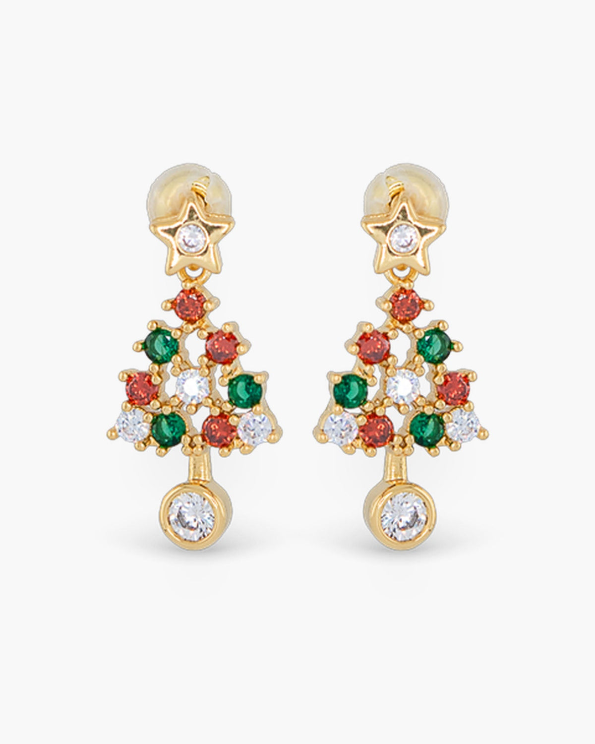 Gold CZ Christmas Tree Earrings