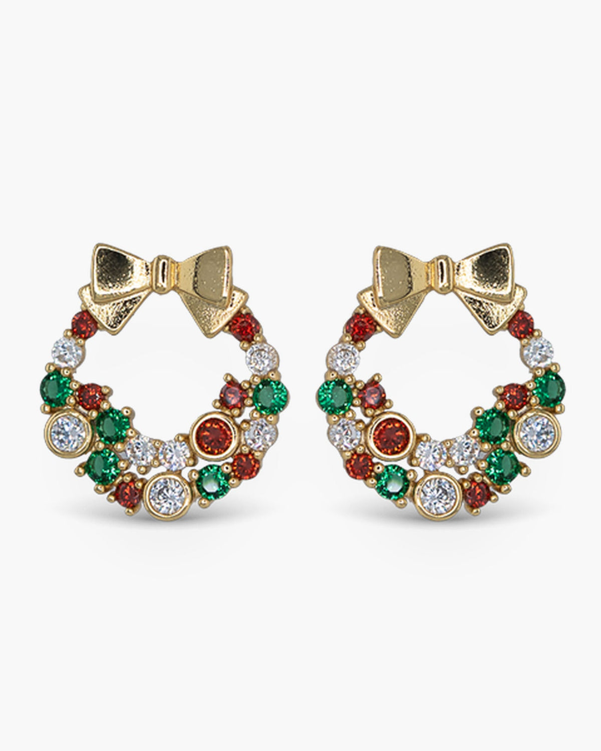 Gold CZ Holiday Wreath Earrings