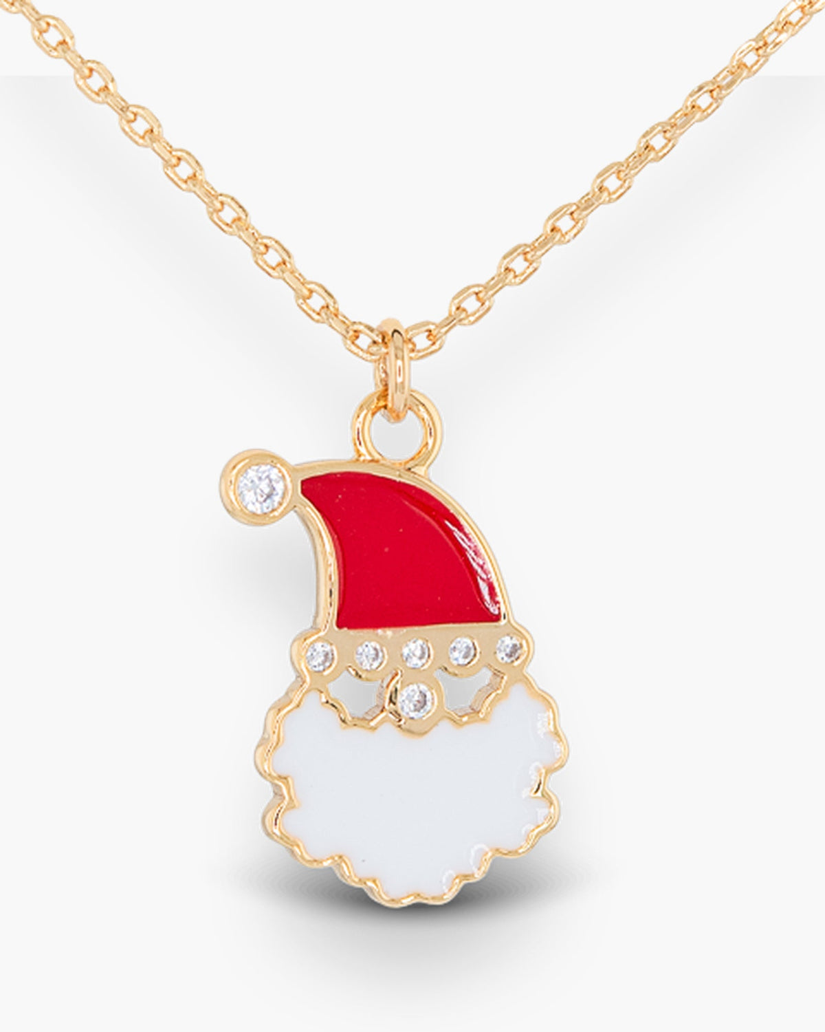 Gold CZ & Enamel Santa Necklace