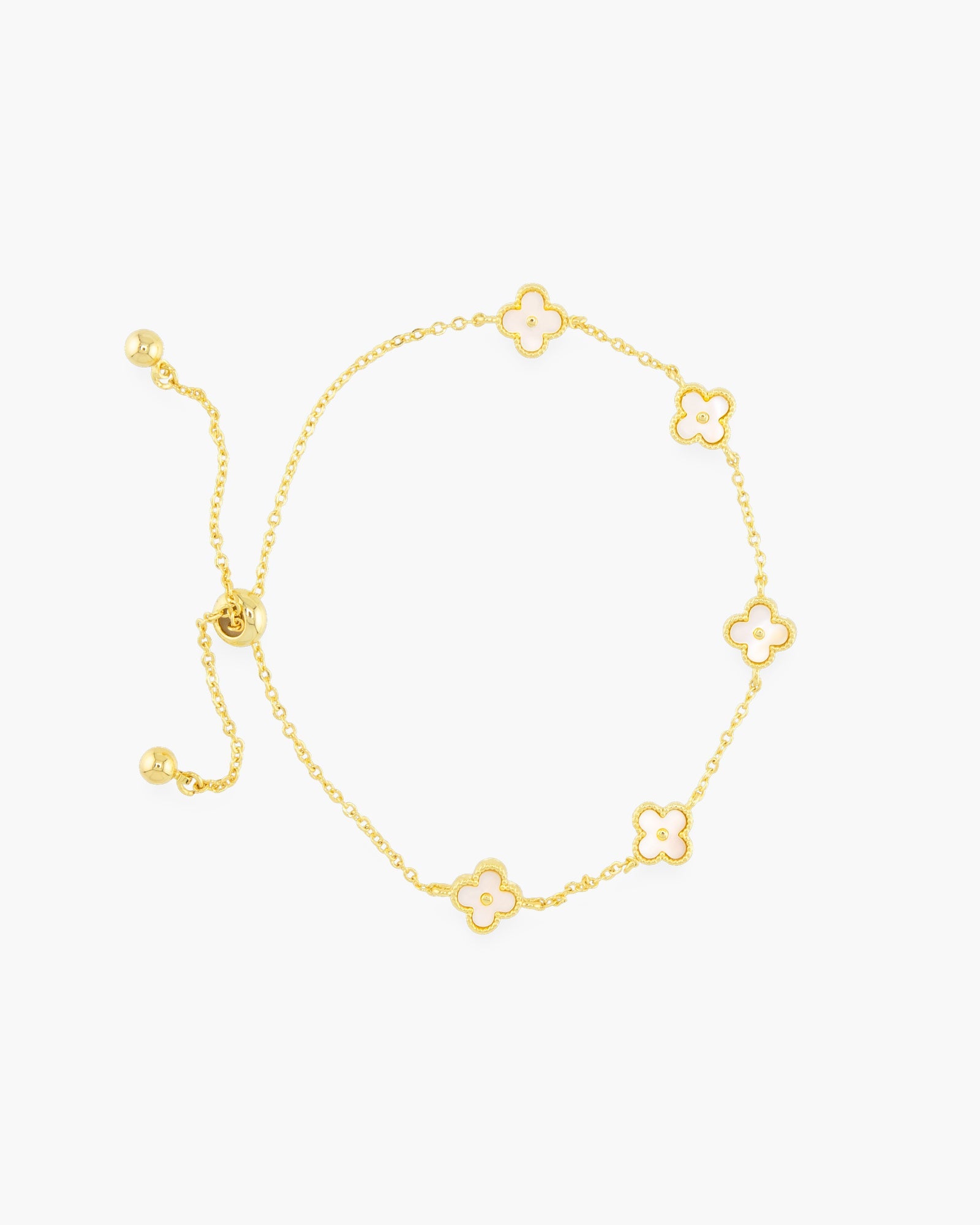 Gold MOP Mini Clover Pull-Cord Bracelet