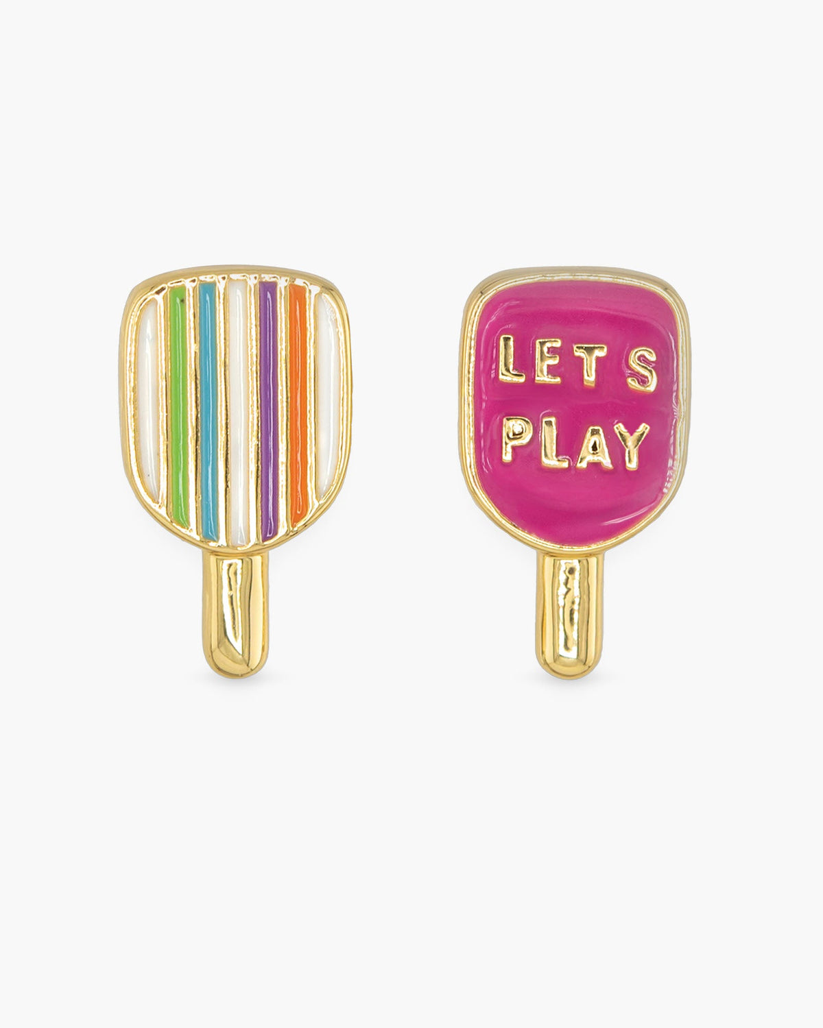 Gold Enamel Let's Play Pickleball Earrings
