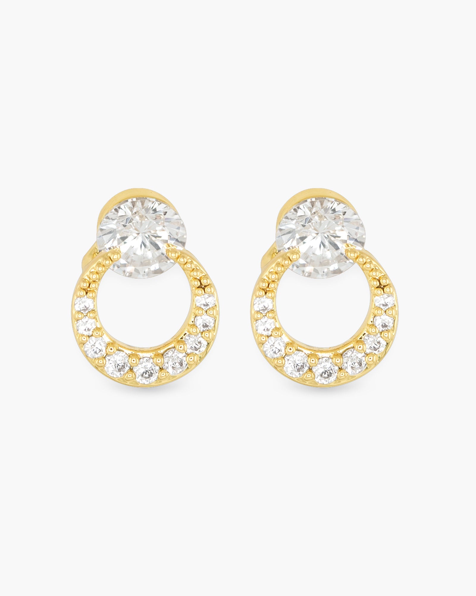 Gold CZ Half Moon Earrings