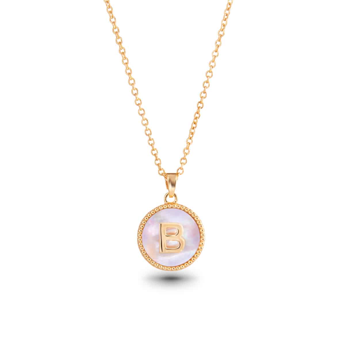 Gold Mother of Pearl Initial Necklaces | 18 Letters