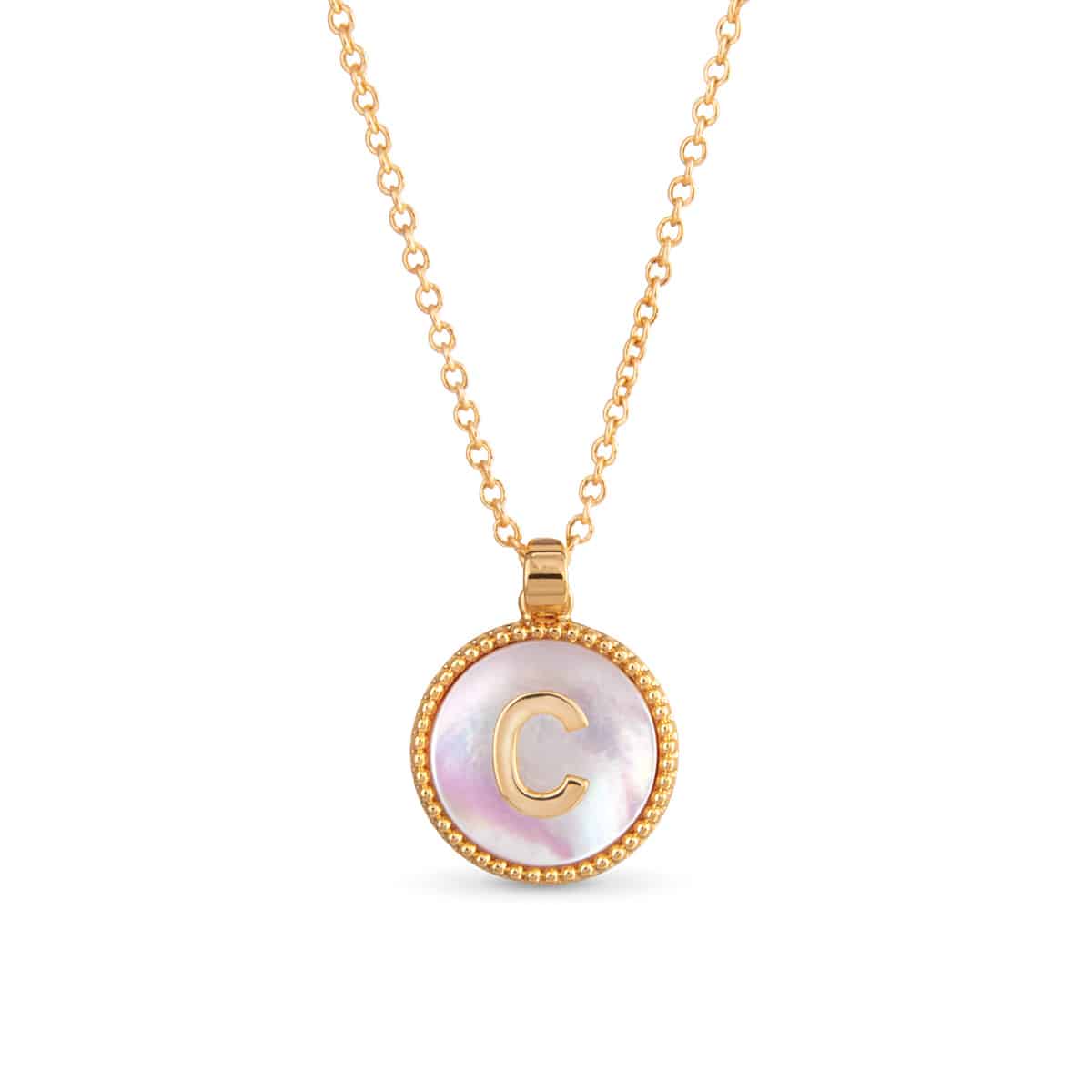 Gold Mother of Pearl Initial Necklaces | 18 Letters