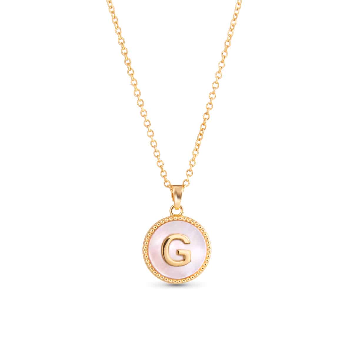 Gold Mother of Pearl Initial Necklaces | 18 Letters