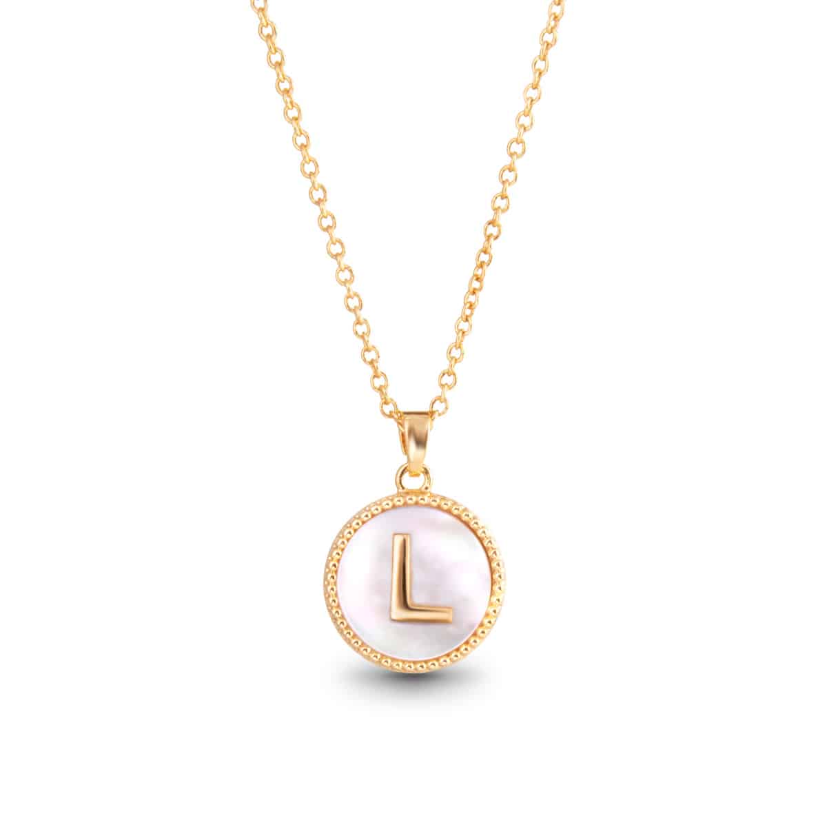 Gold Mother of Pearl Initial Necklaces | 18 Letters