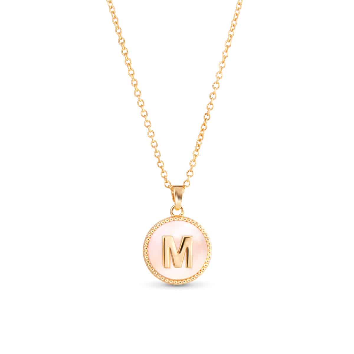 Gold Mother of Pearl Initial Necklaces | 18 Letters