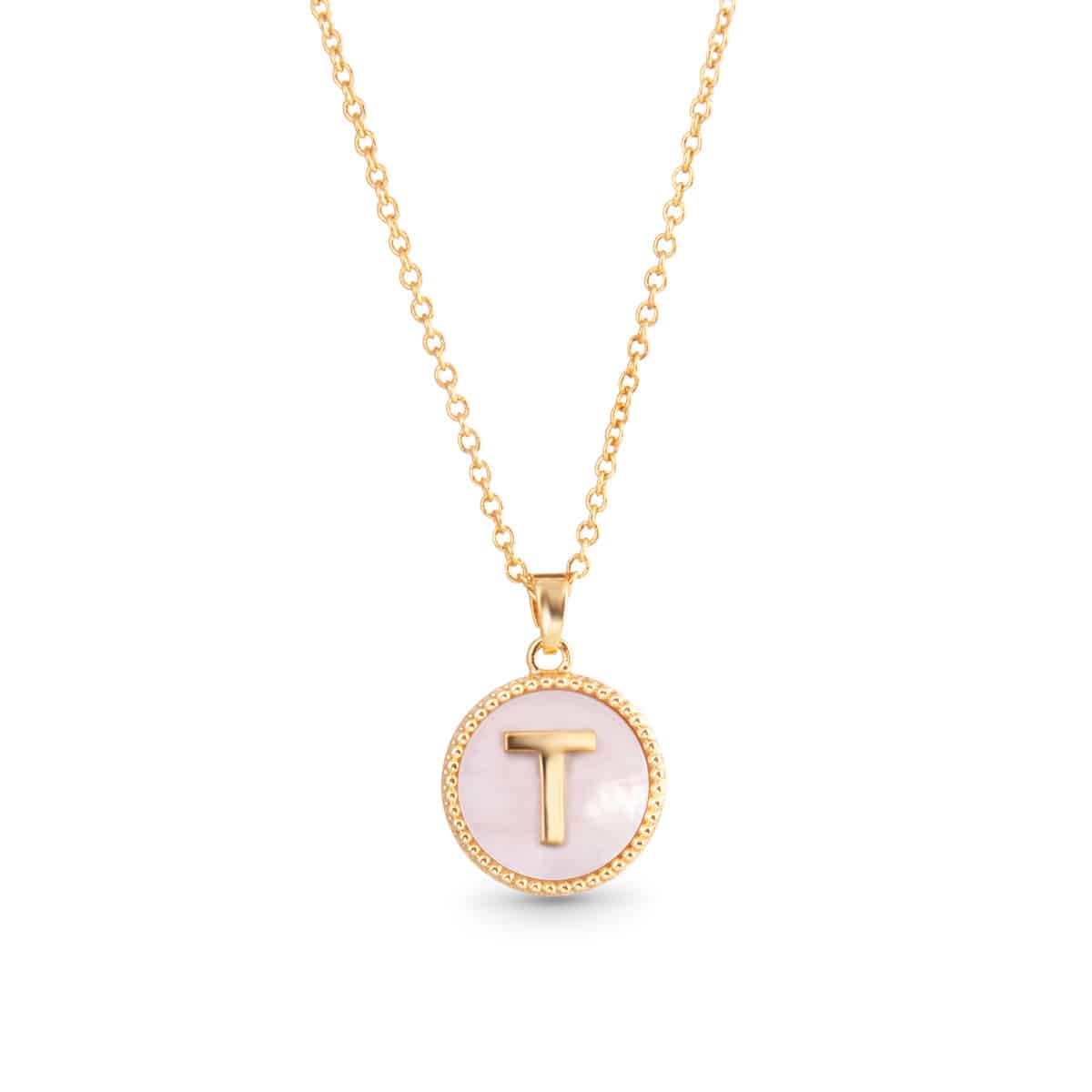 Gold Mother of Pearl Initial Necklaces | 18 Letters