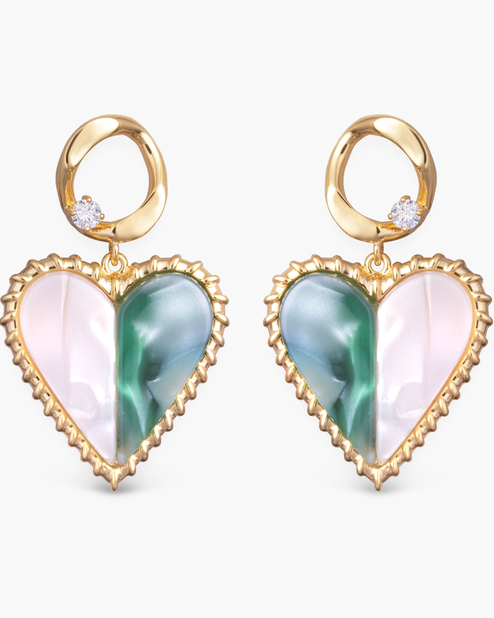 Two Toned Mother of Pearl Heart Earrings - Gold