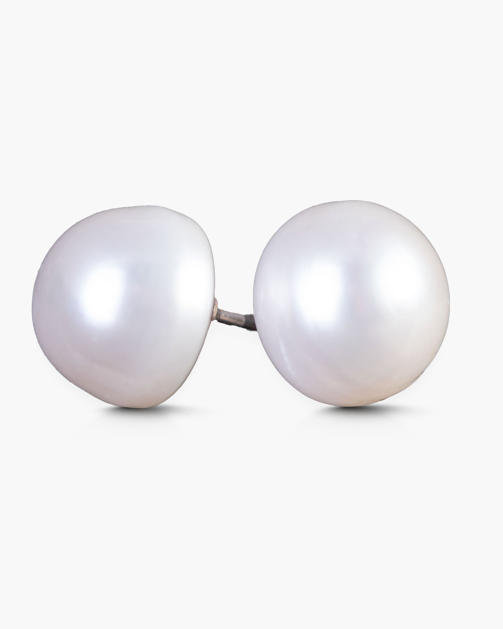 Button Stud Earrings - Natural White - Silver