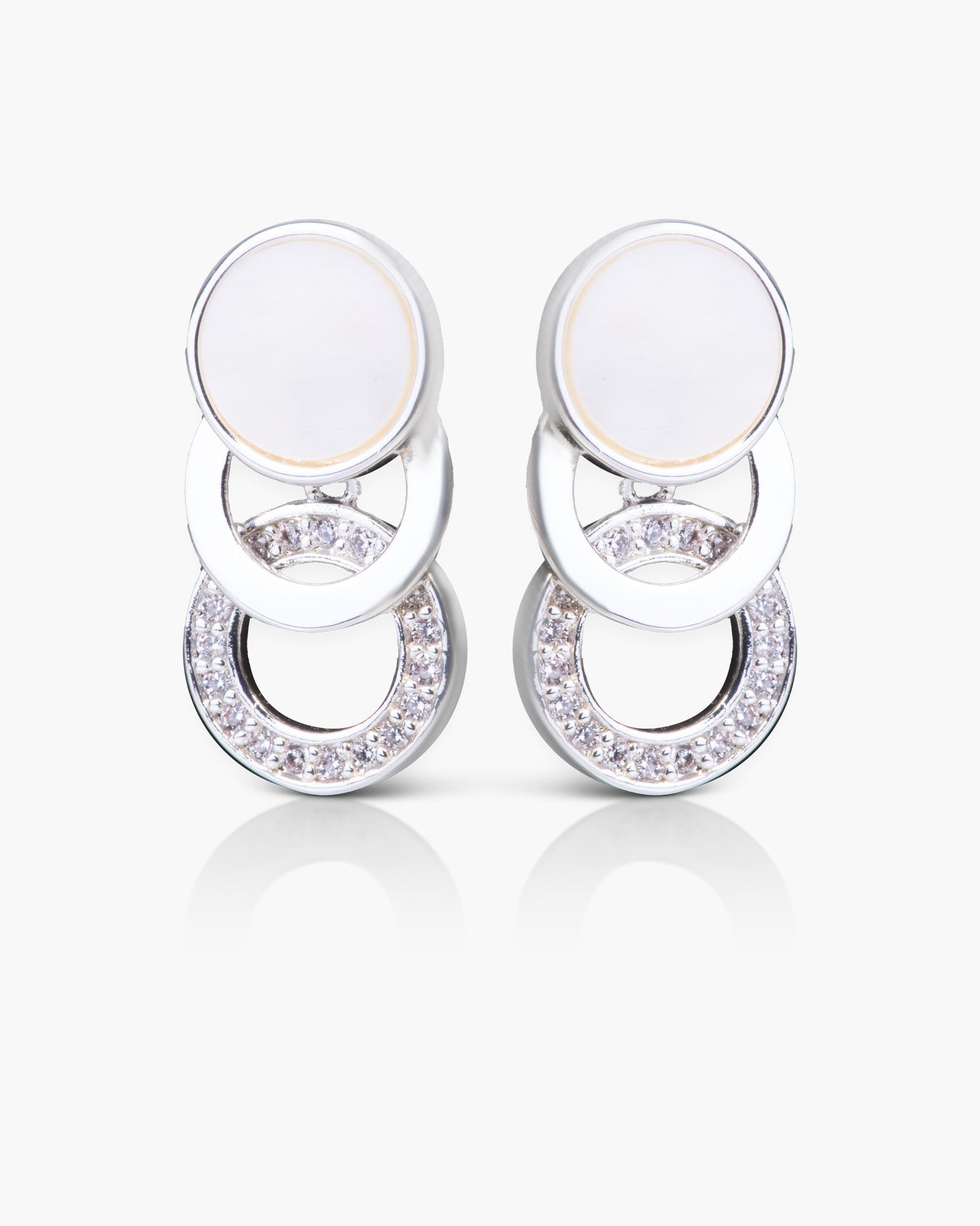 CZ/Mother of Pearl Disc Rings Earrings - Silver