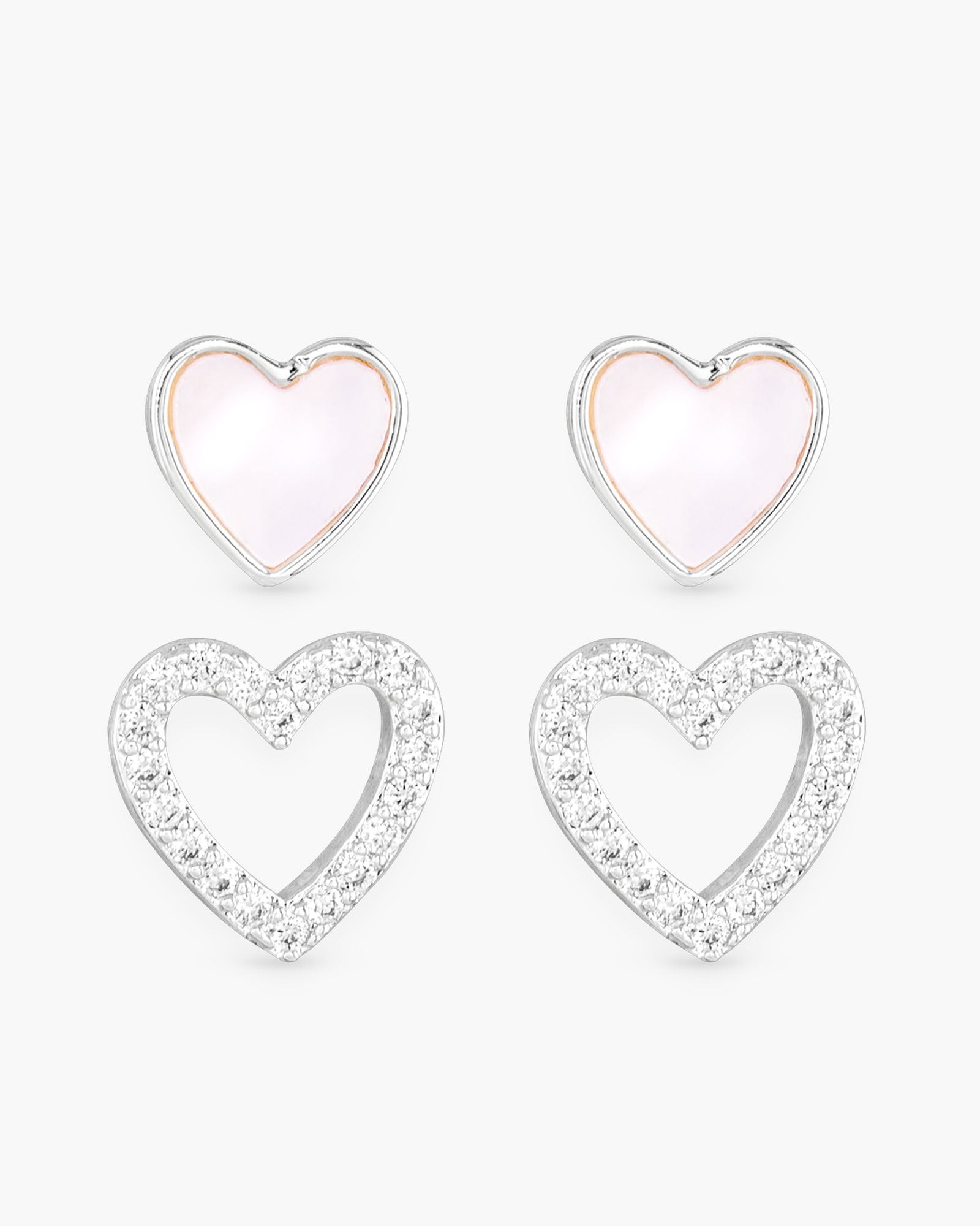 Silver Duo Heart Earring