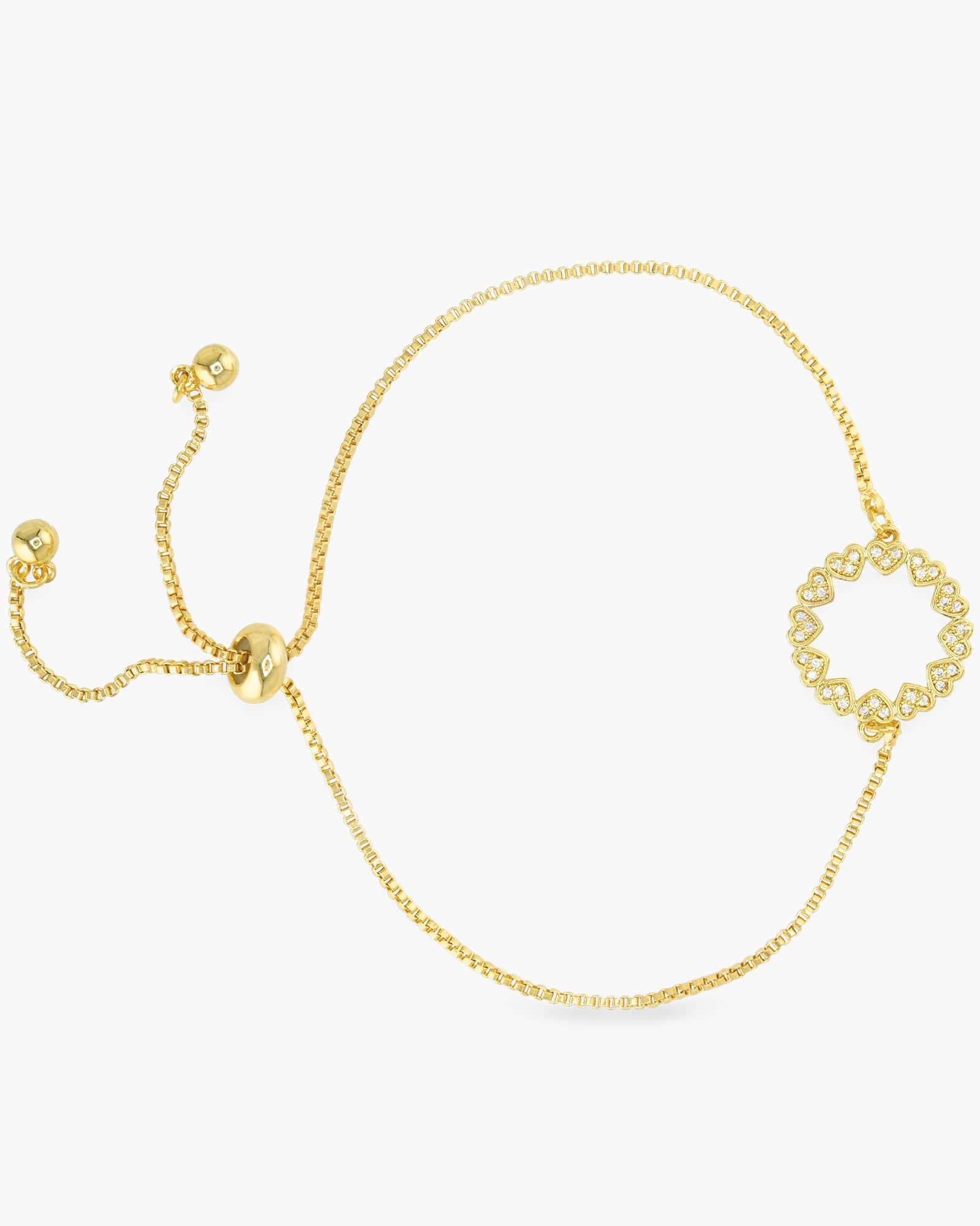 Gold CZ Station Heart Circle Bracelet