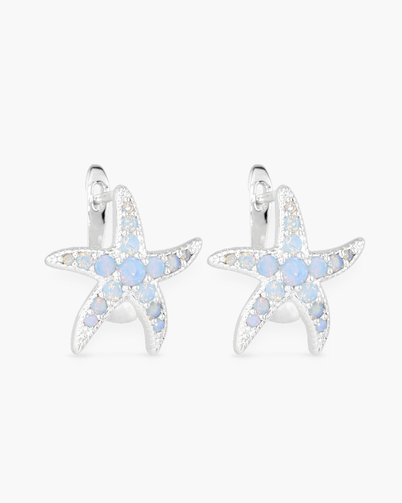 Silver CZ Blue Starfish Hoop Earrings