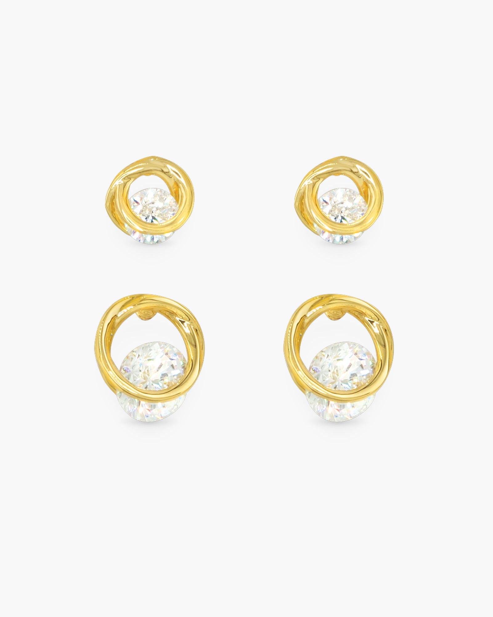 Gold CZ Tension Duo Earrings