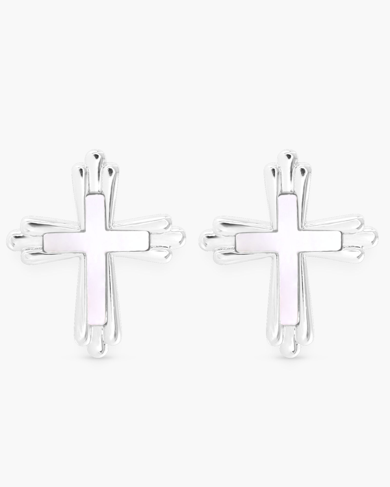 MOP Inset Traditional Cross Earrings