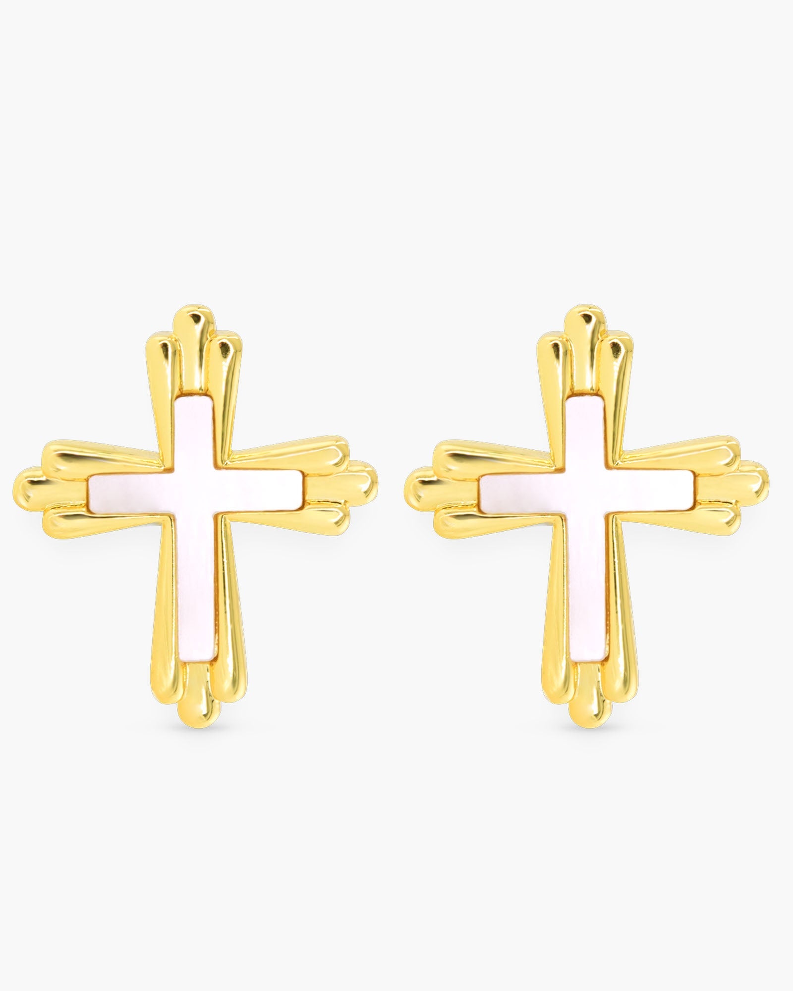 MOP Inset Traditional Cross Earrings