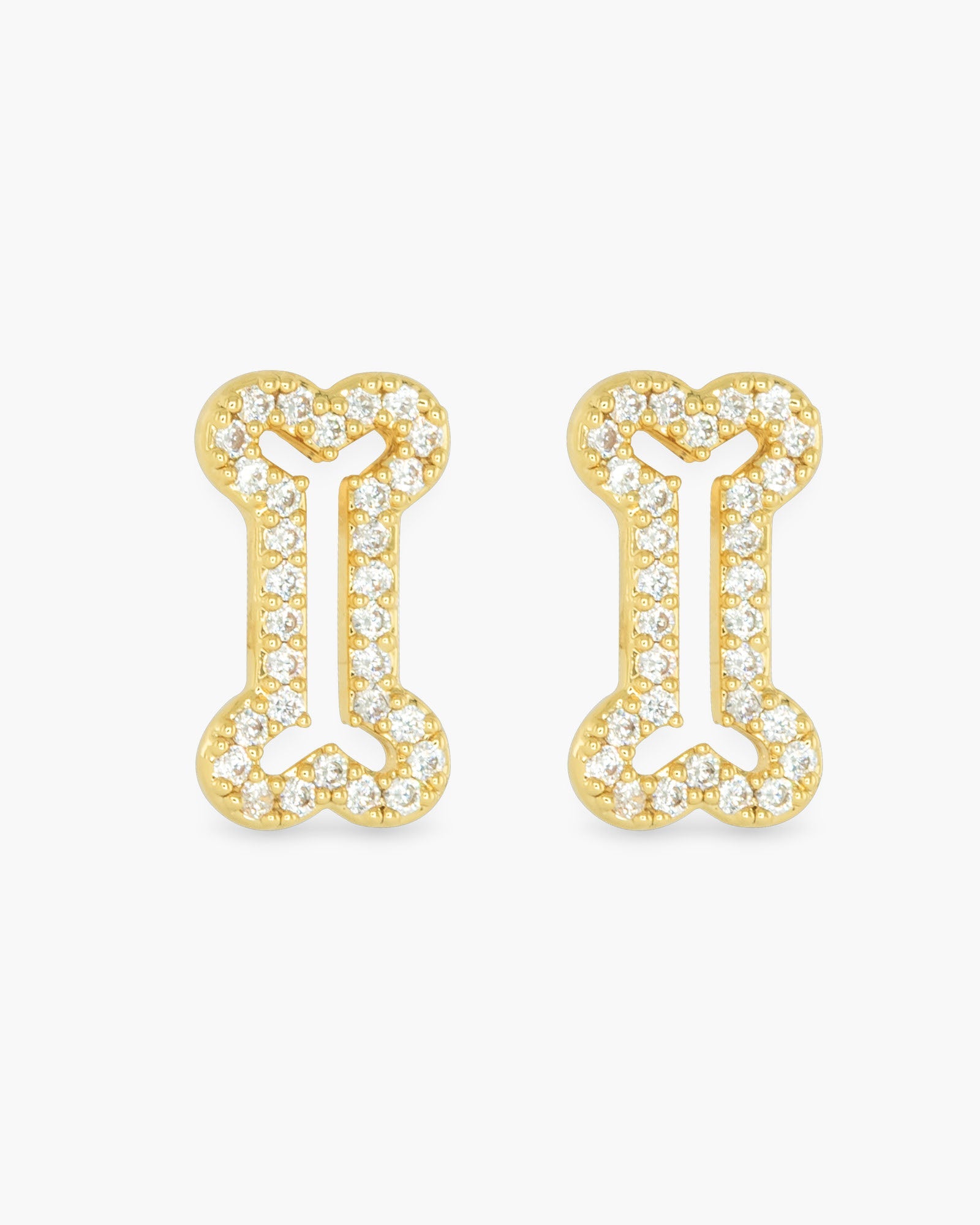 Gold CZ Dog Bone Earrings