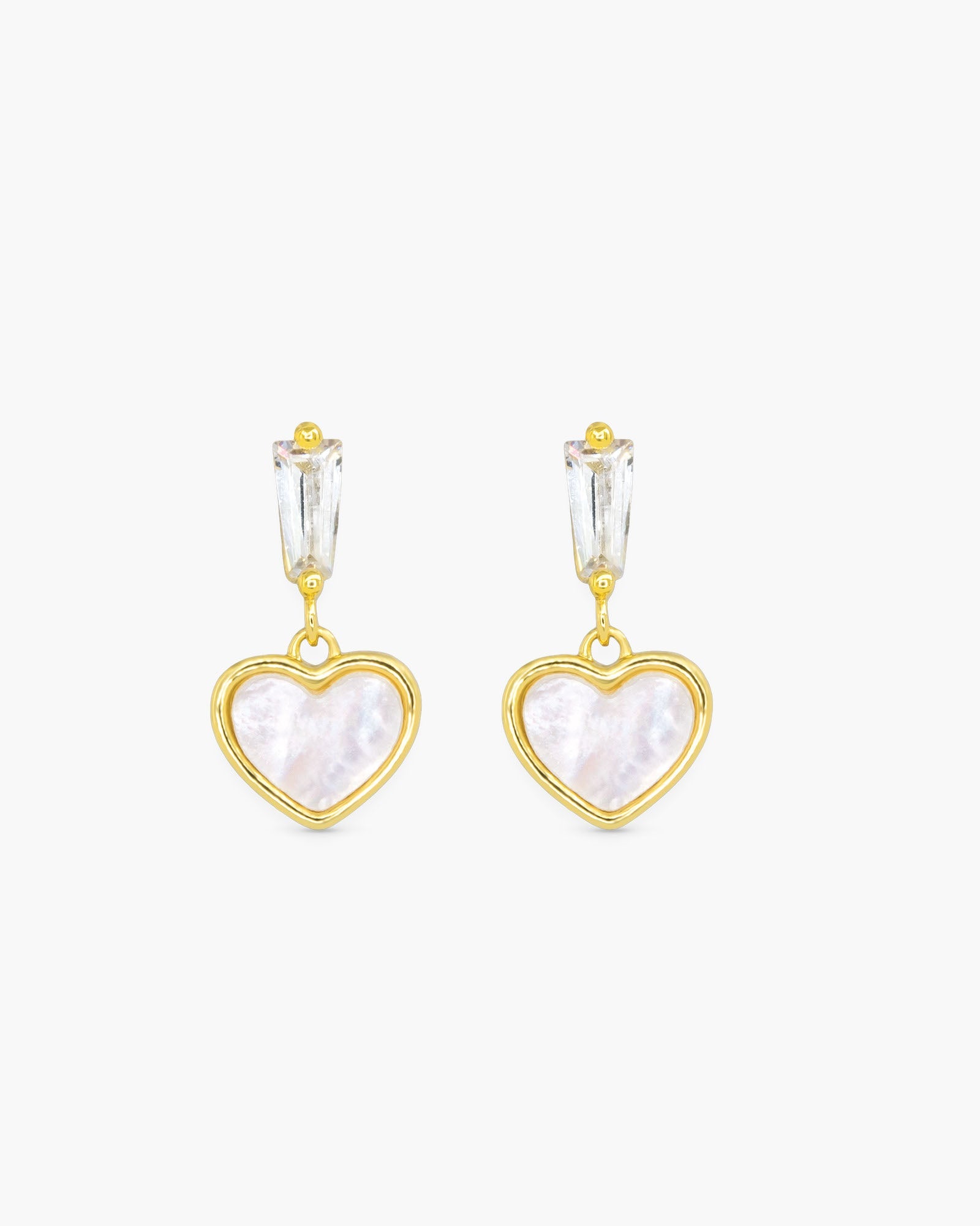 Gold CZ & MOP Heart Drop Earrings