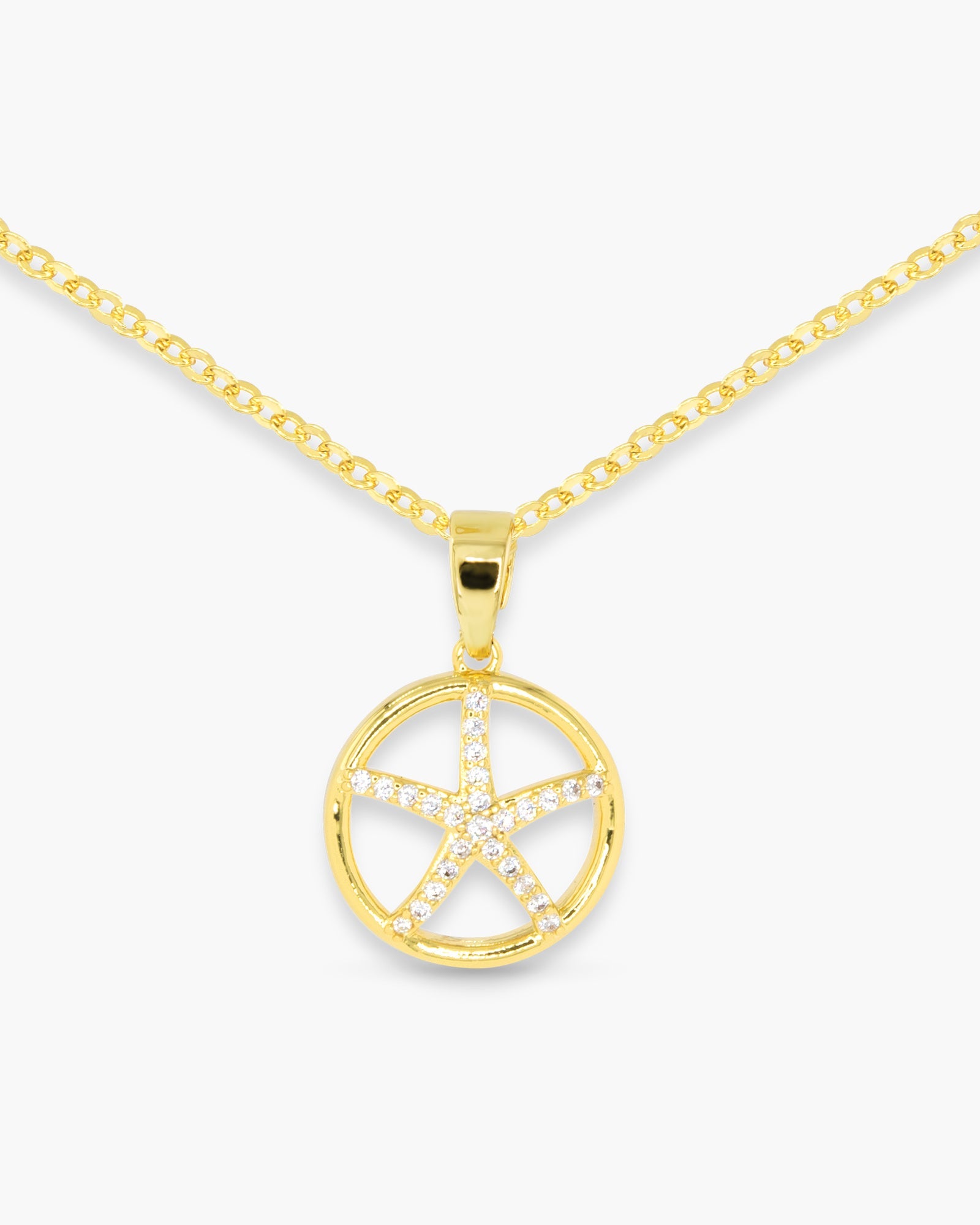 Gold CZ Starfish Disk Necklace