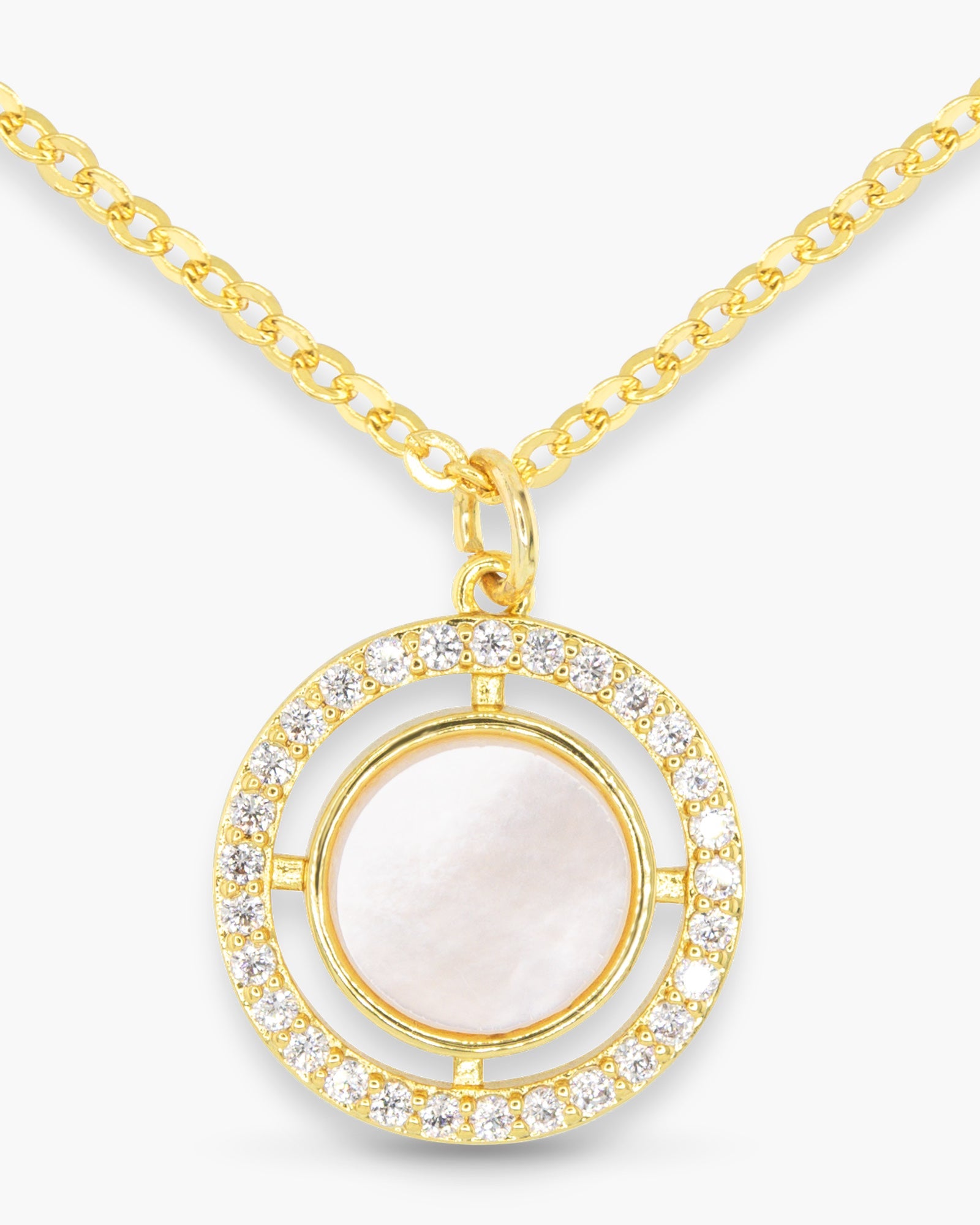 Gold CZ & MOP Circle Pendant Necklace