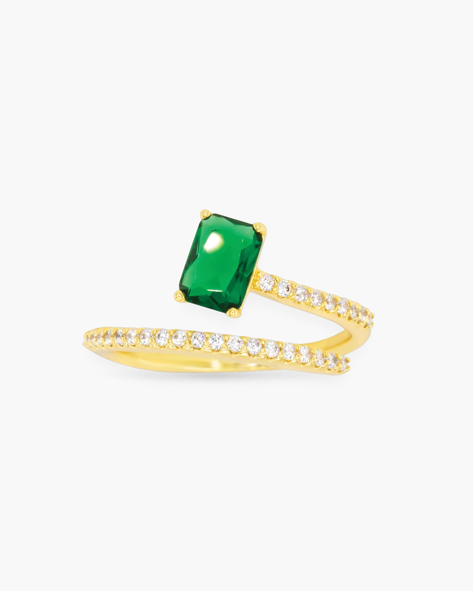 Gold CZ Emerald Spiral Ring