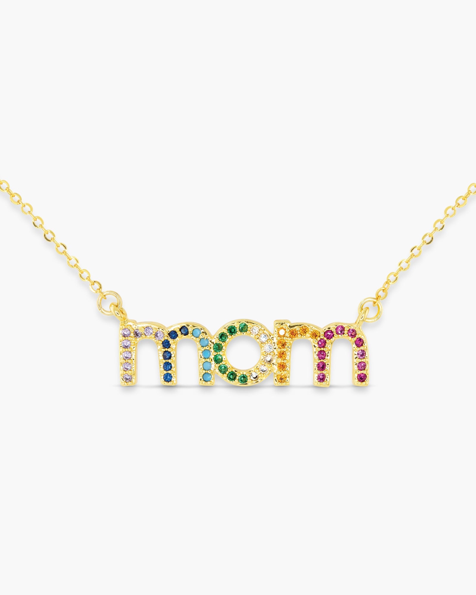 Gold CZ Multi Color 'mom' Necklace