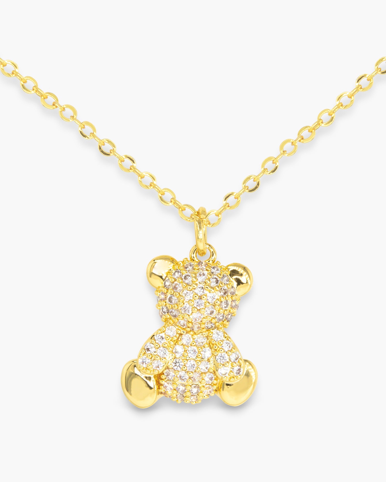 Gold CZ Teddy Bear Necklace