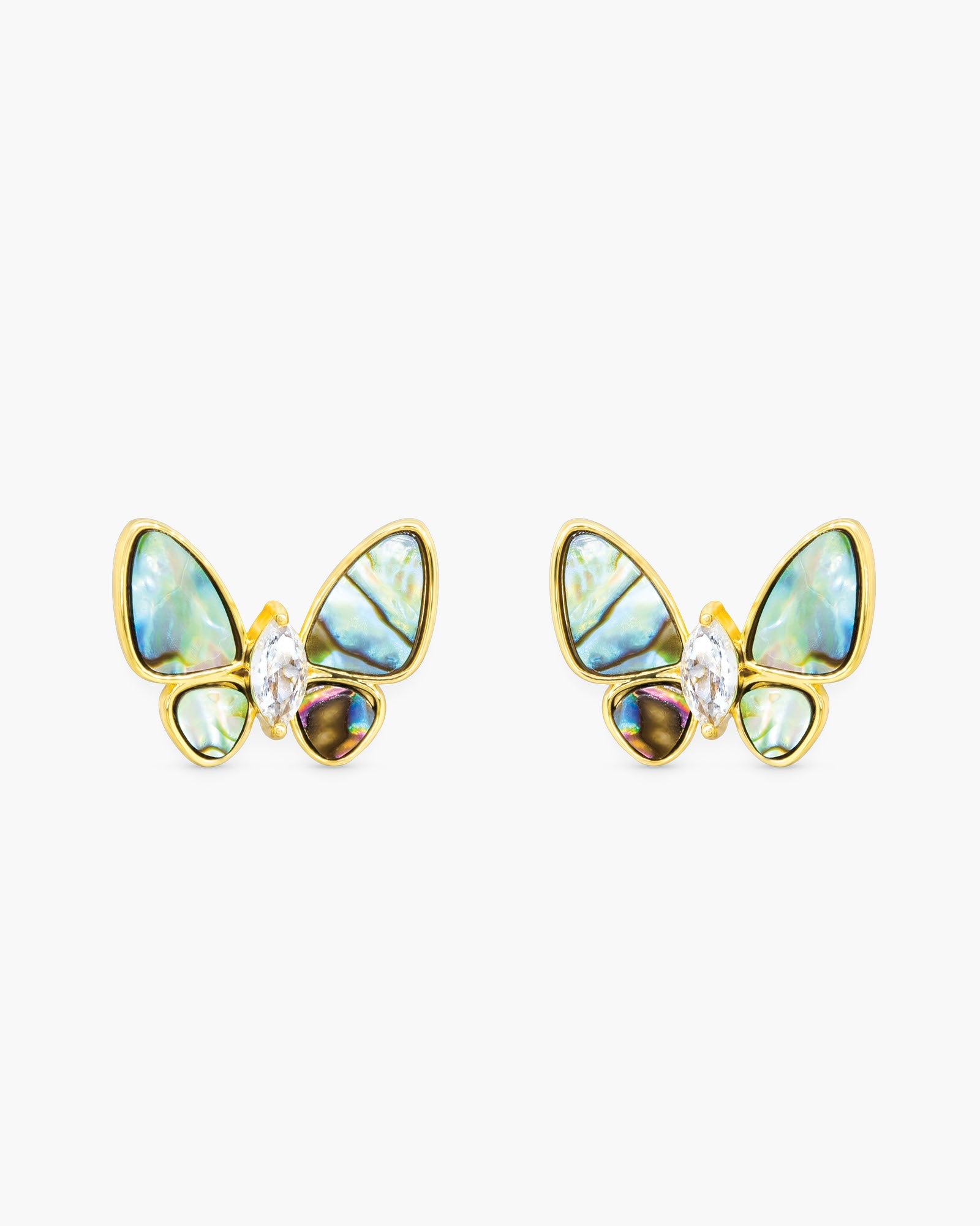 Gold CZ & Grey MOP Butterfly Earrings