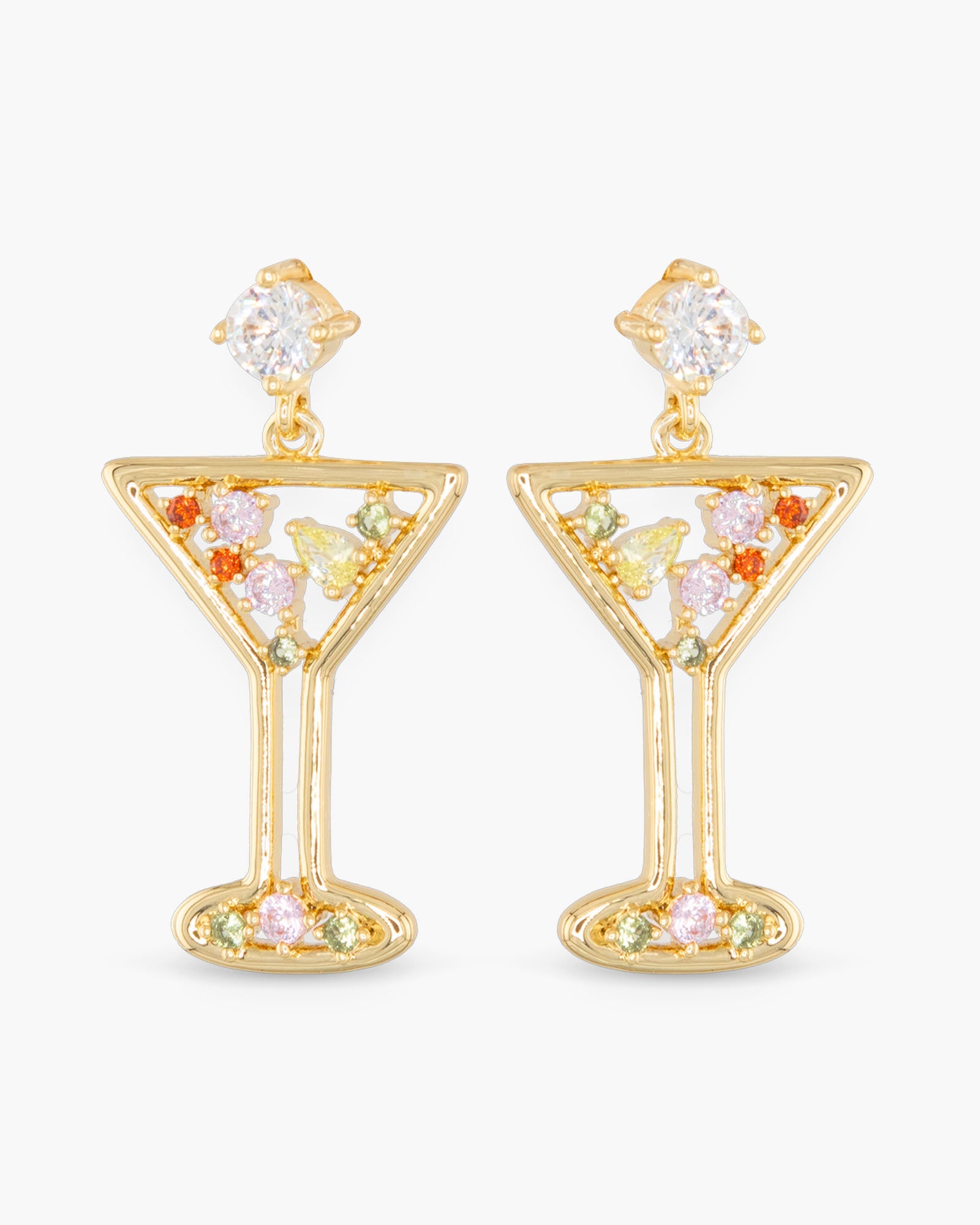 Gold CZ Martini Cocktail Earrings