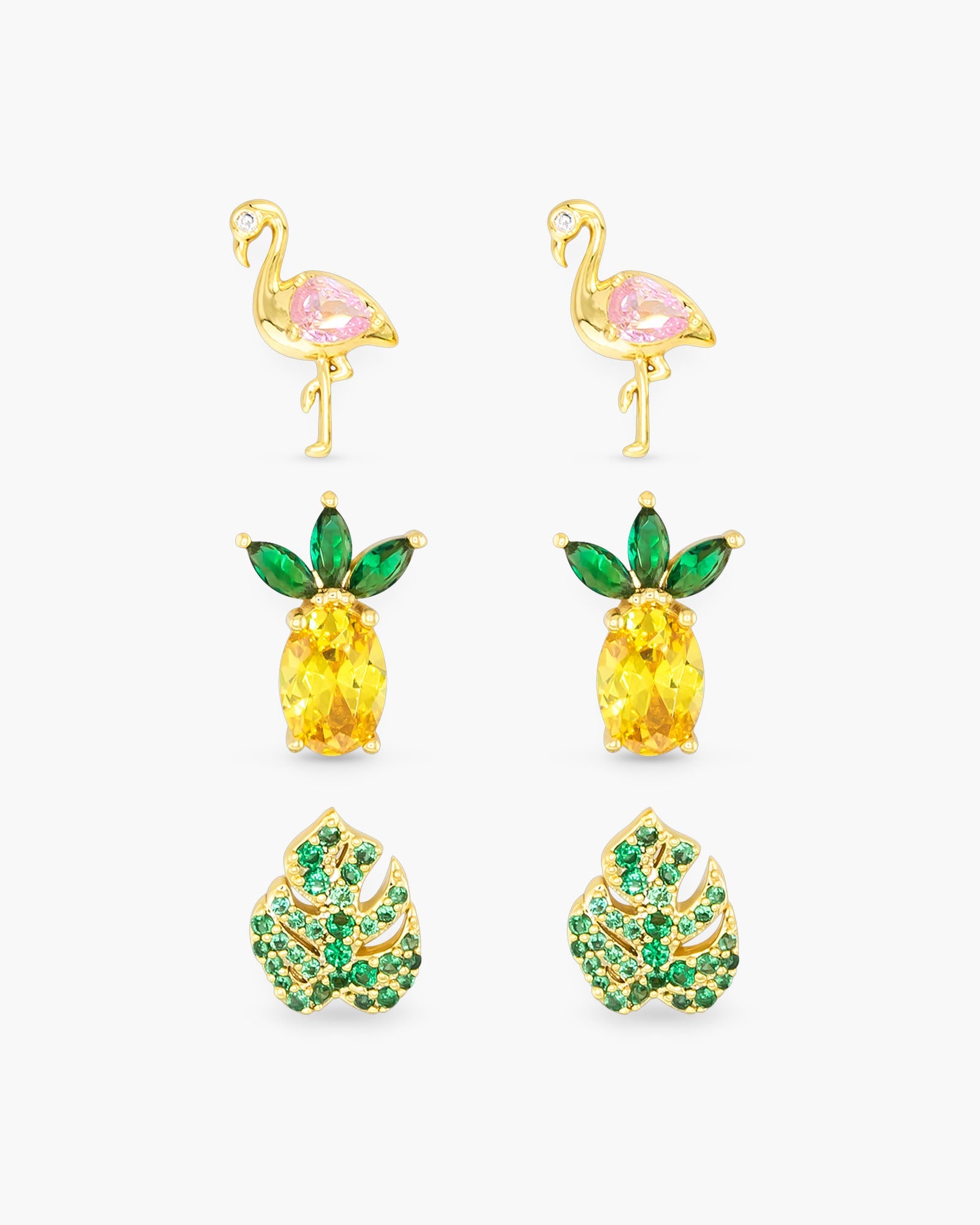 Gold CZ Tropical Earring Trio