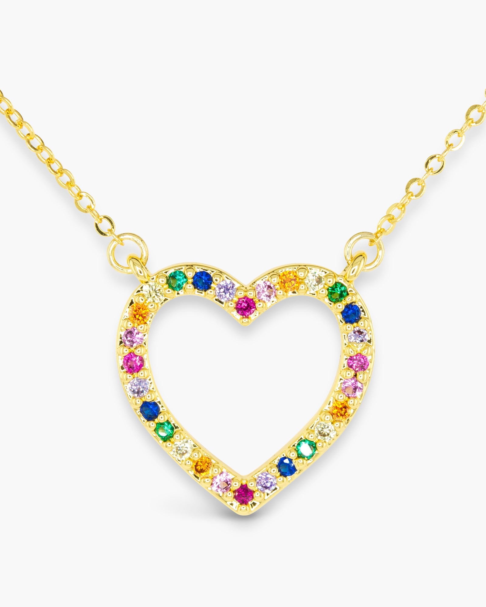 Gold CZ Multi Colored Heart Necklace