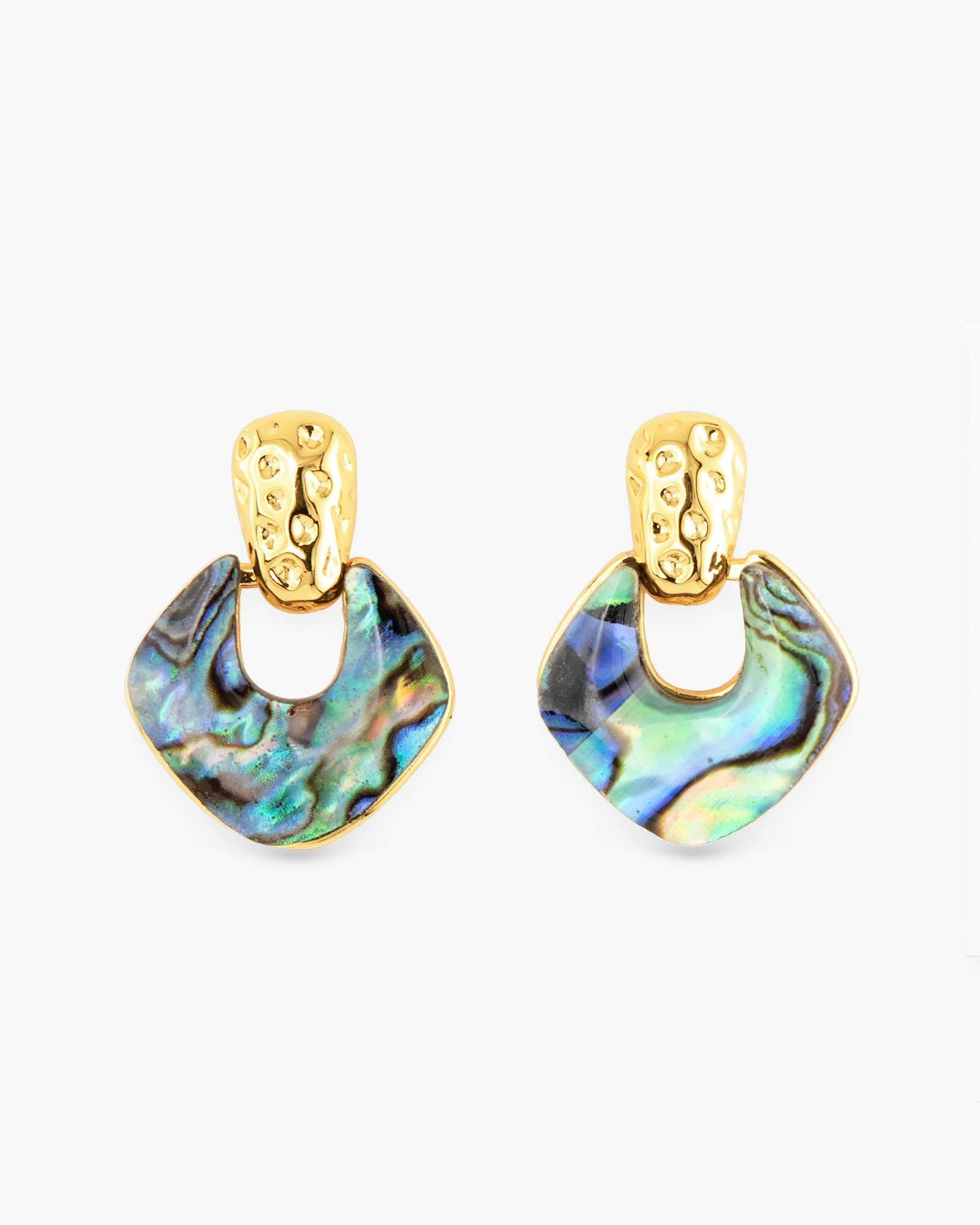 Gold Abalone Square Small Drop Earrings