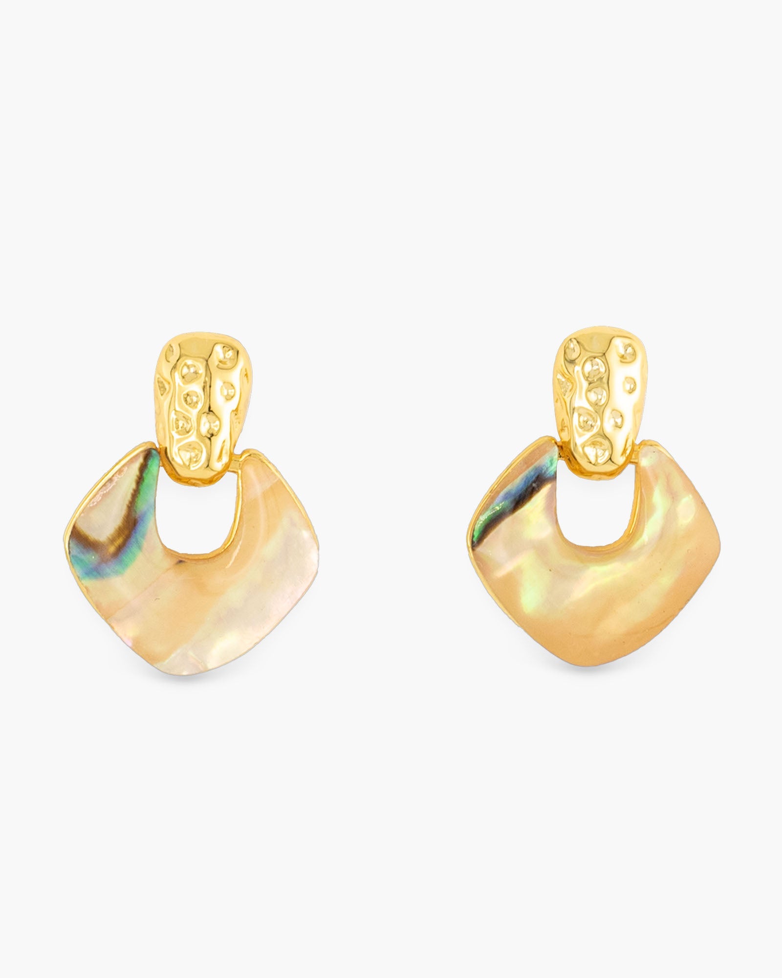 Gold Abalone Square Small Drop Earrings
