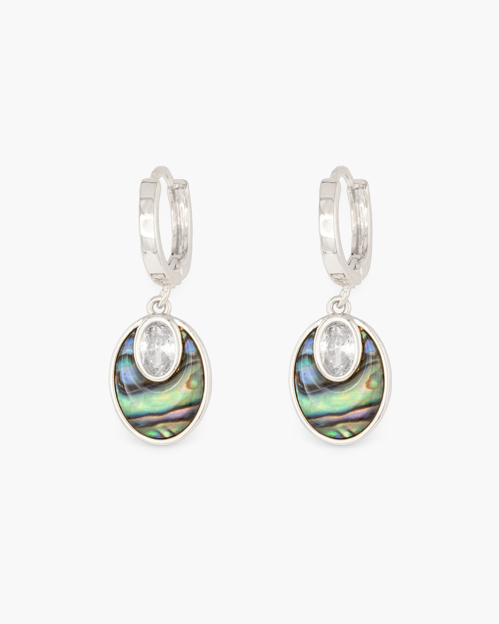 Silver Abalone & CZ Blue Oval Small Drop Earrings