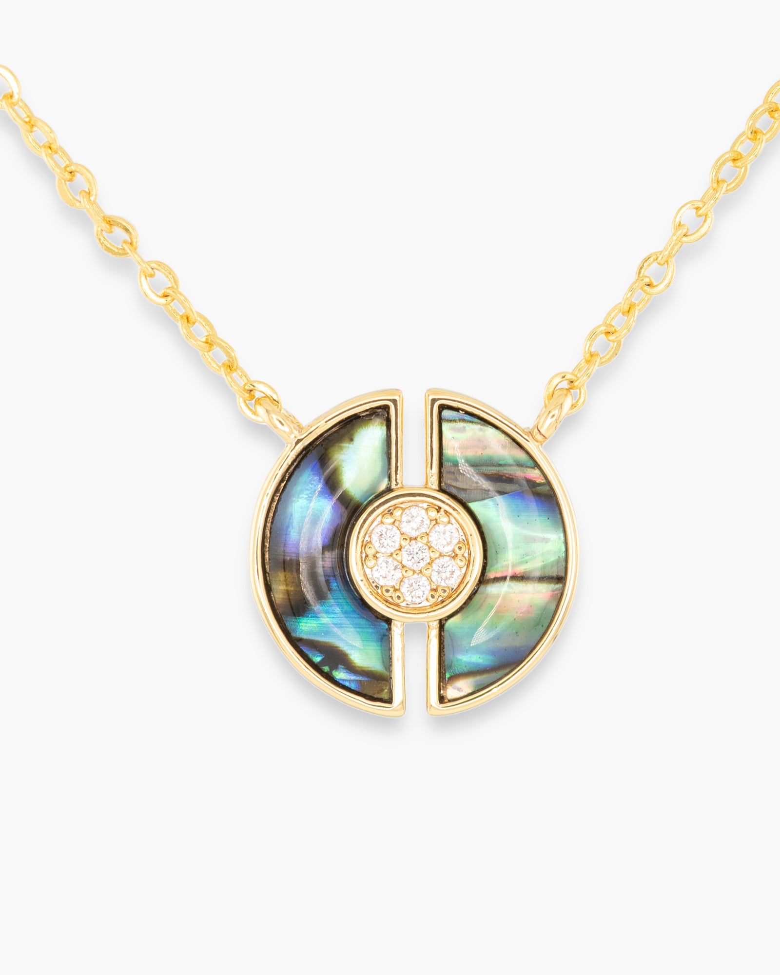 Gold Abalone & CZ Blue Circle Necklace