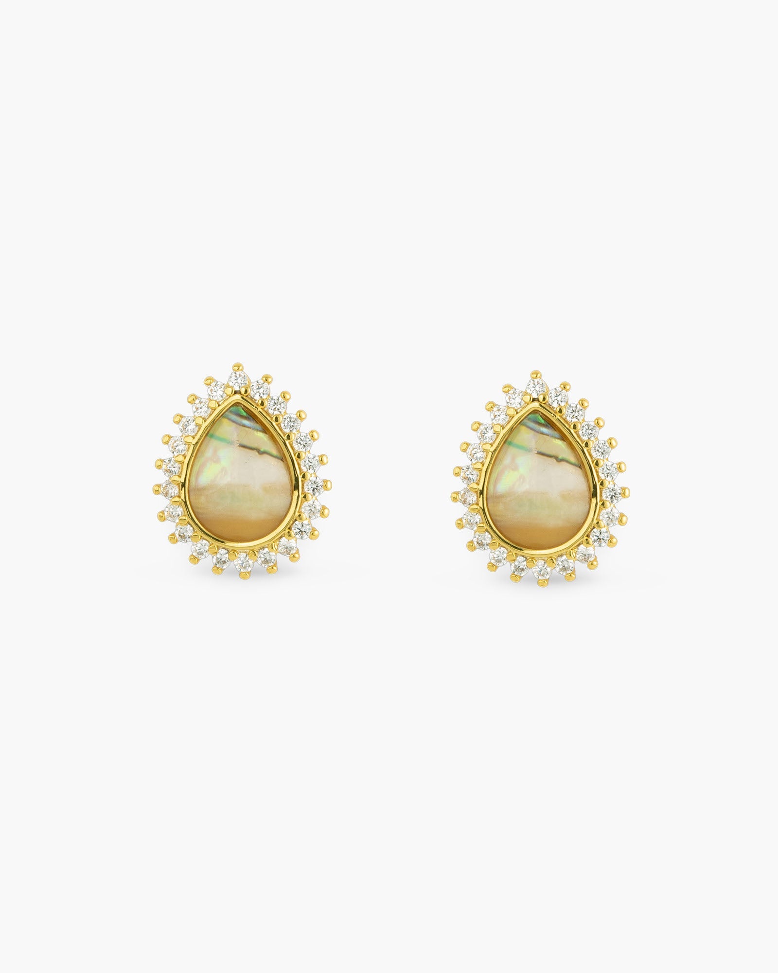 Abalone & CZ Blue Pear Small Earrings