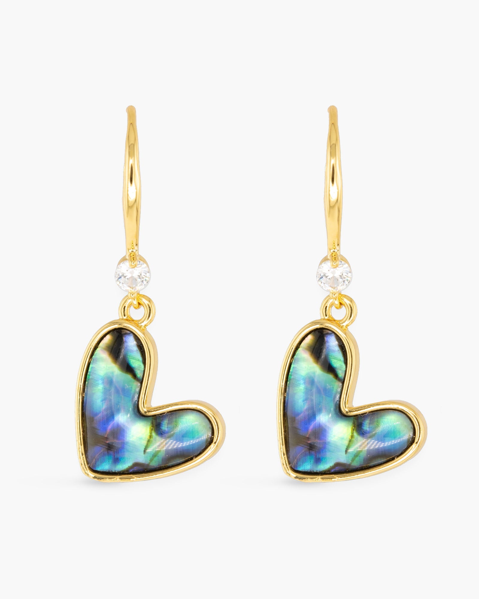 Gold Abalone Heart Drop Earrings