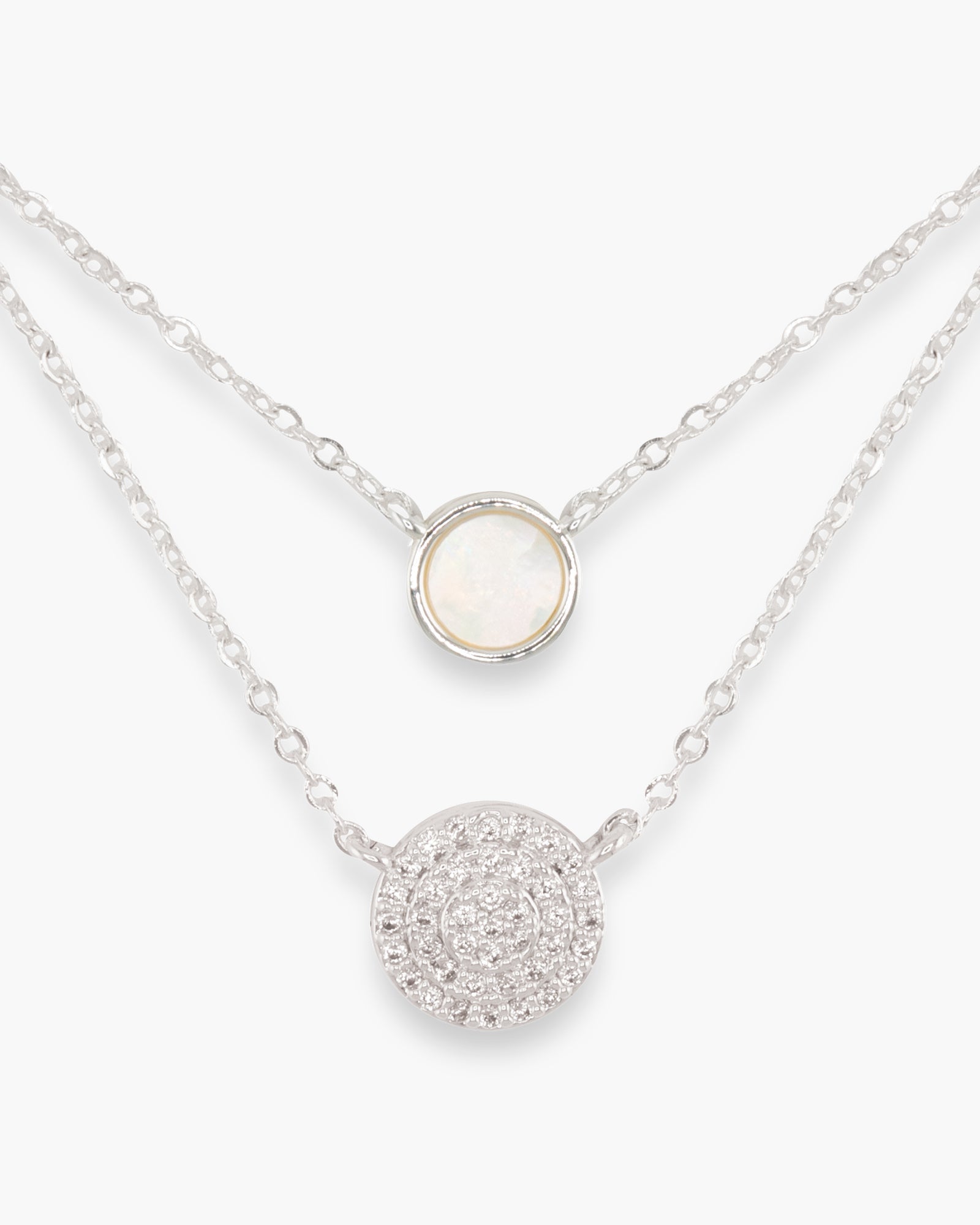 Silver CZ & MOP Dual Circle Necklace