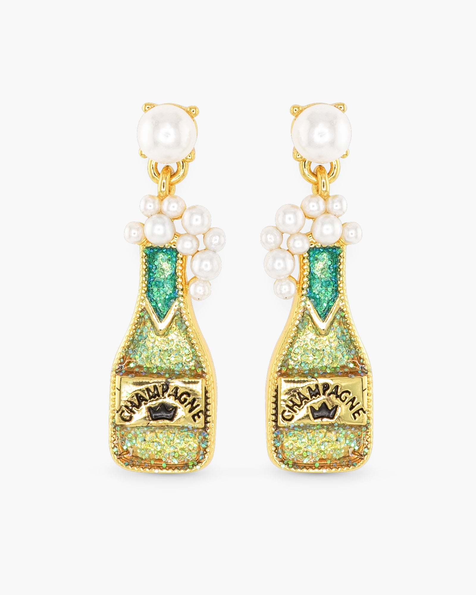 Gold Pearl Popping Champagne Earrings
