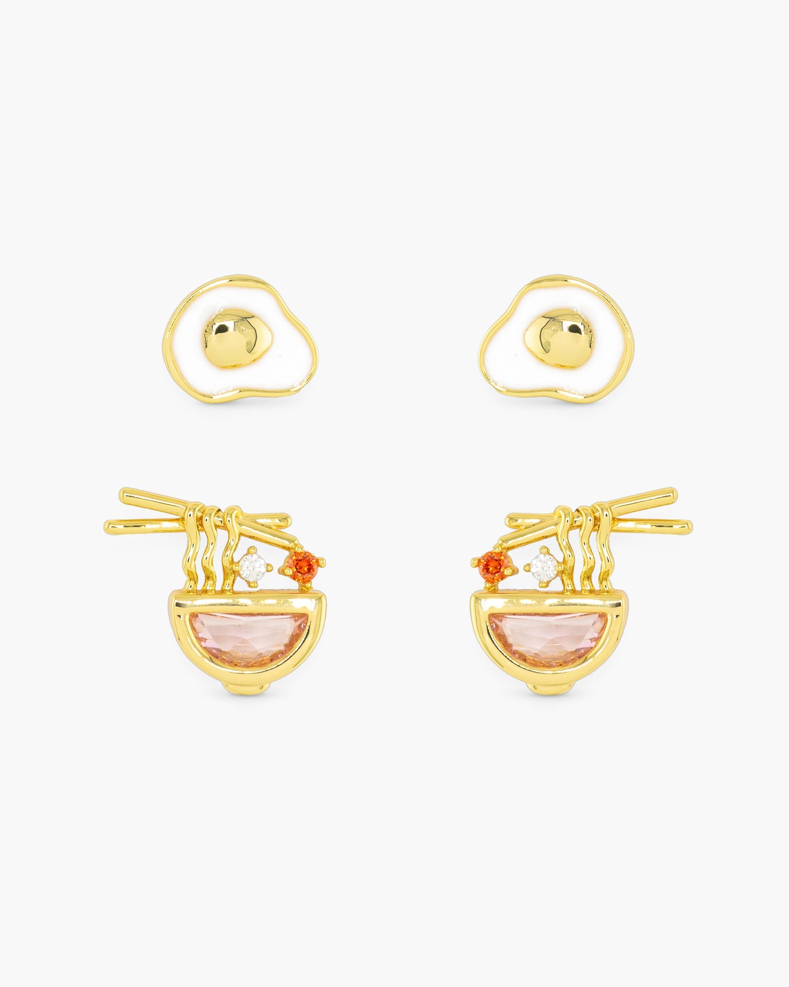Gold CZ Ramen Egg Earrings