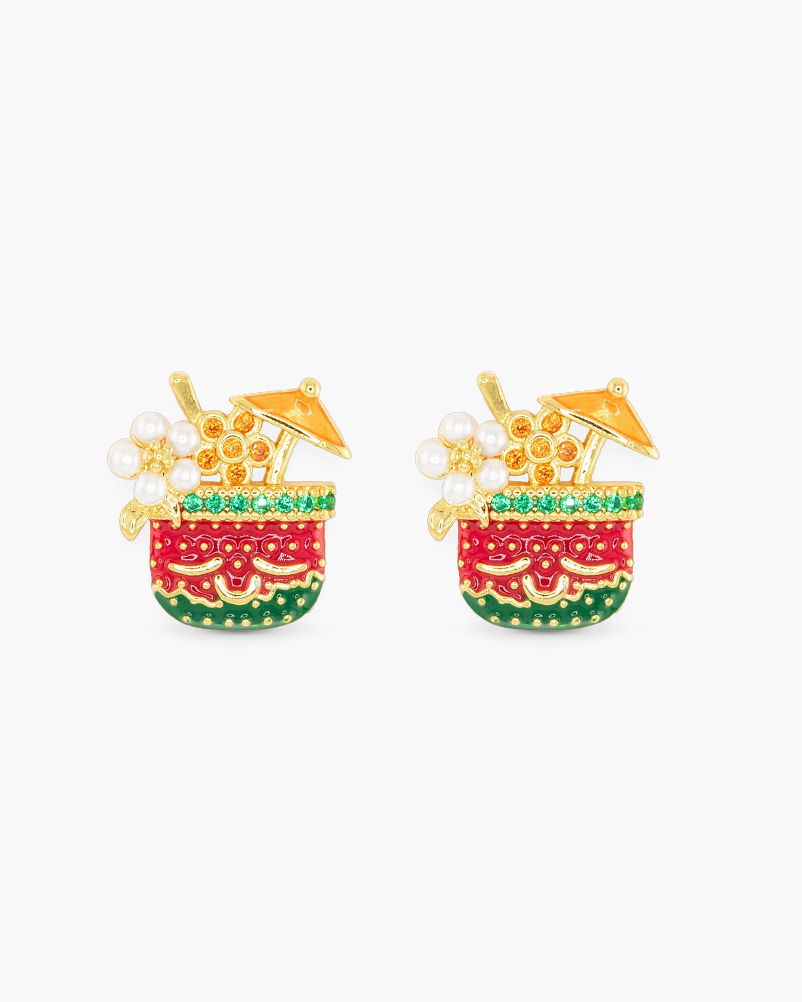 Gold Enamel Tropical Drink Earrings