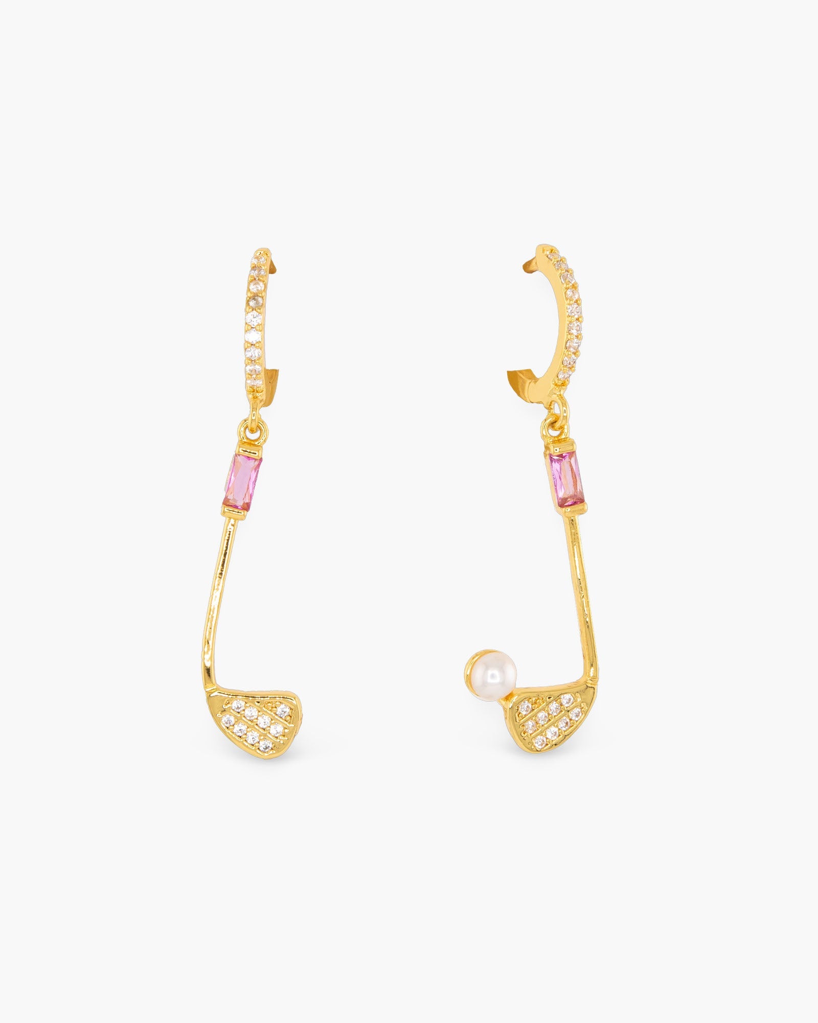 Gold CZ Golf Club Earrings