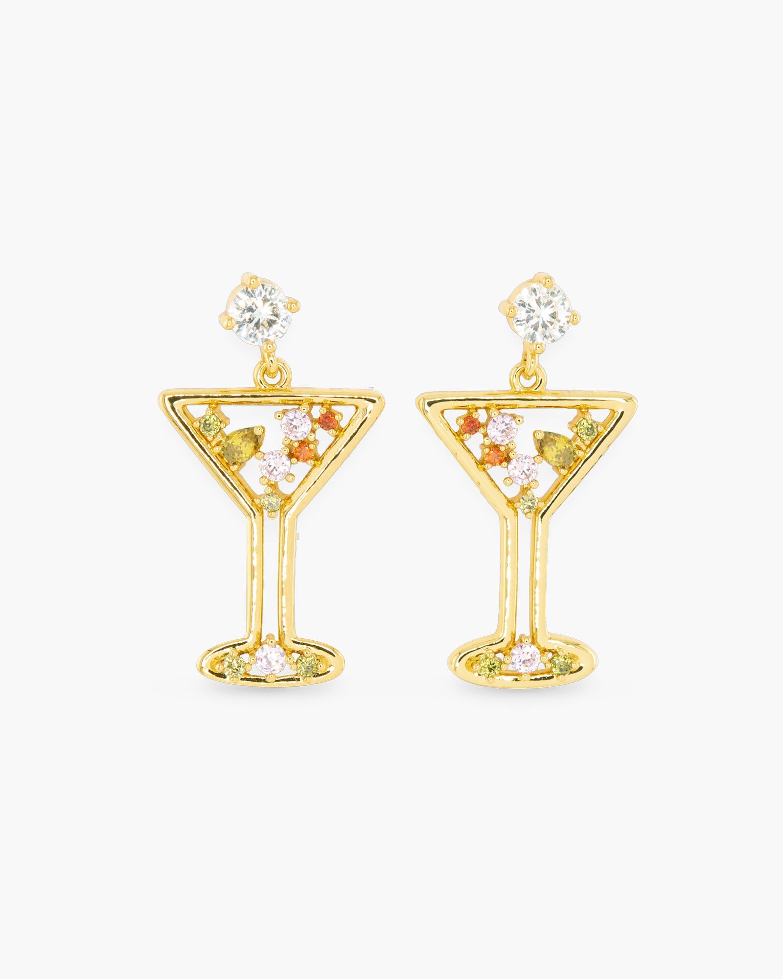 Gold CZ Colorful Martini Earrings