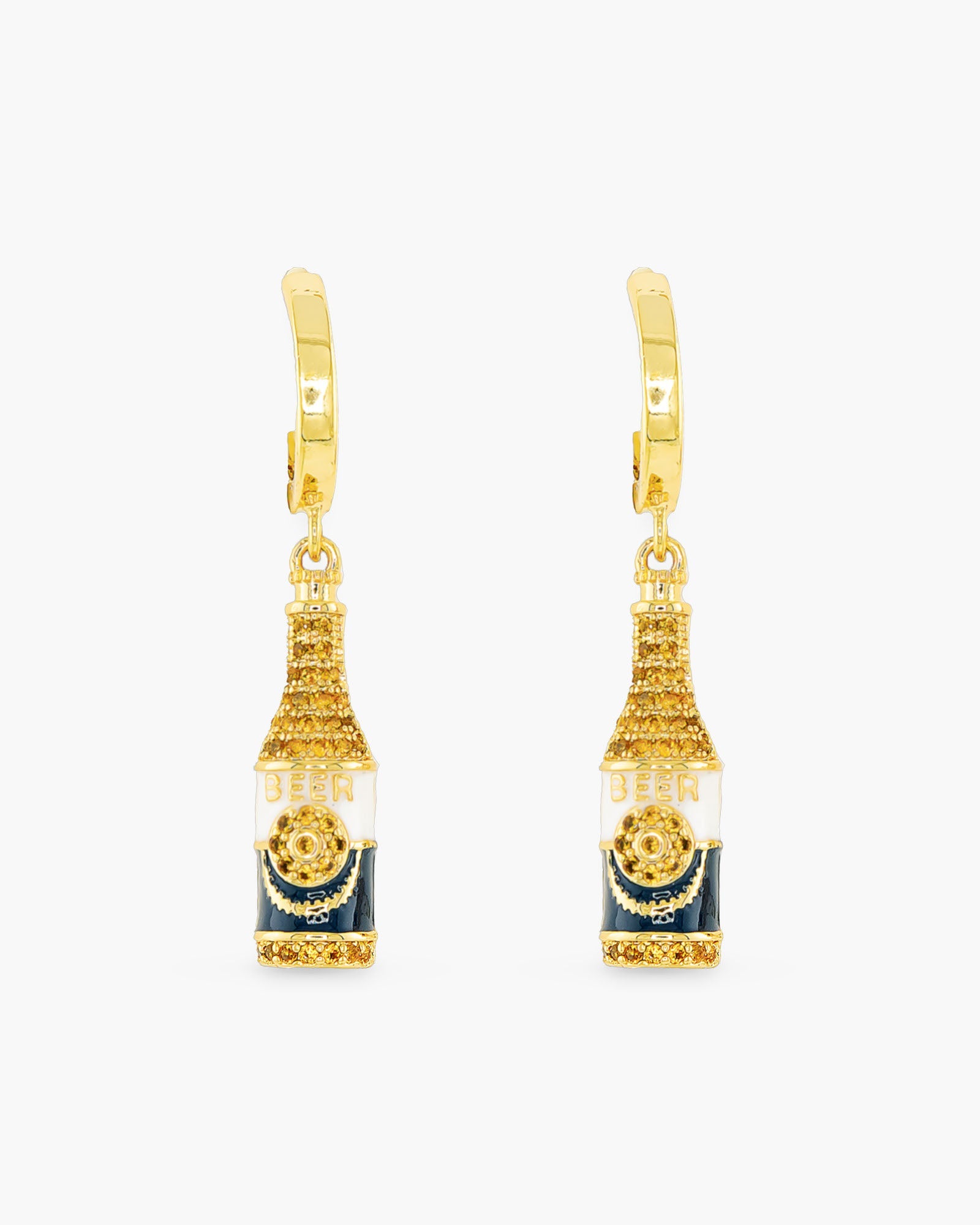 Gold CZ Beer Bottle Earrings