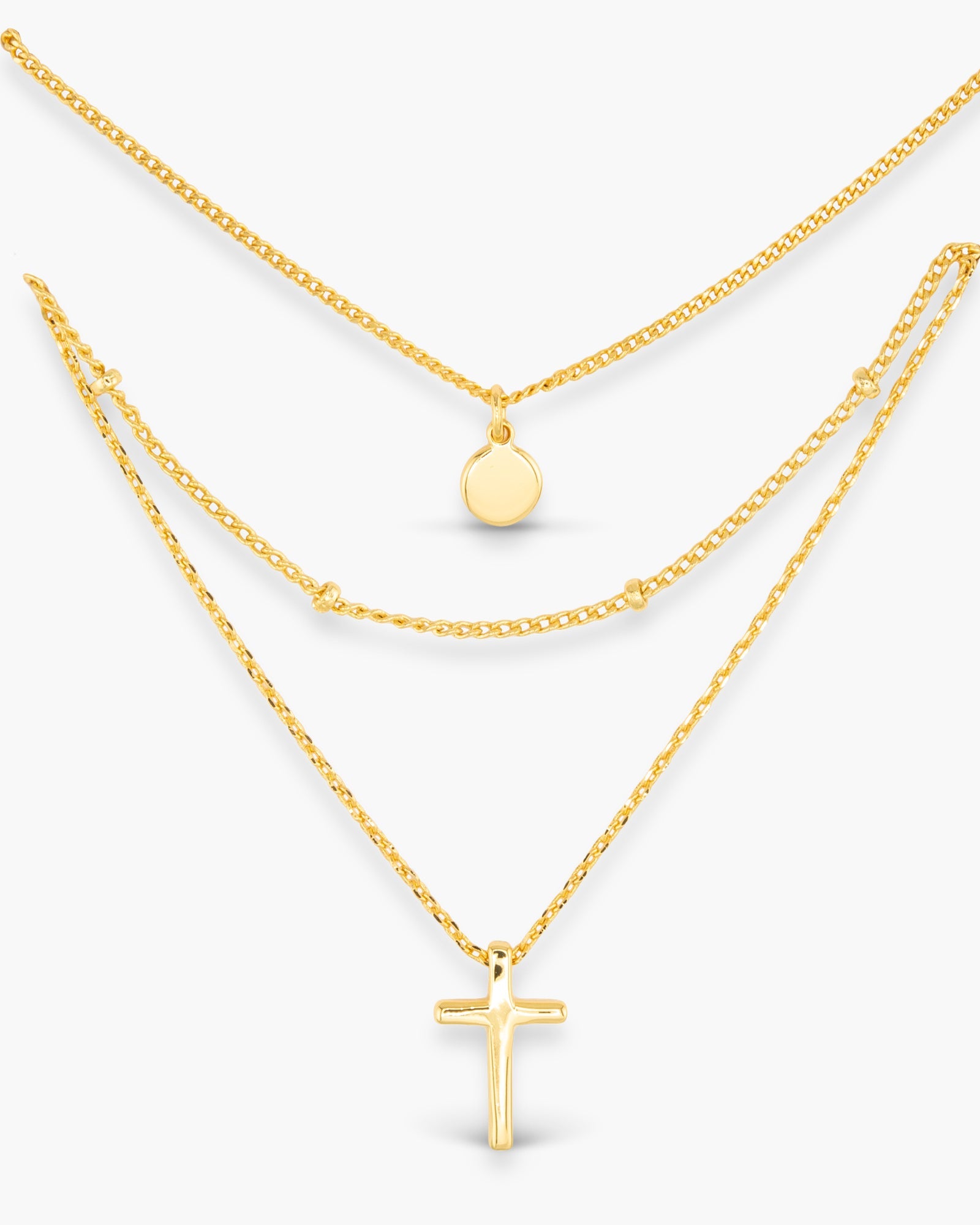 Gold Tri Layer Cross Necklace